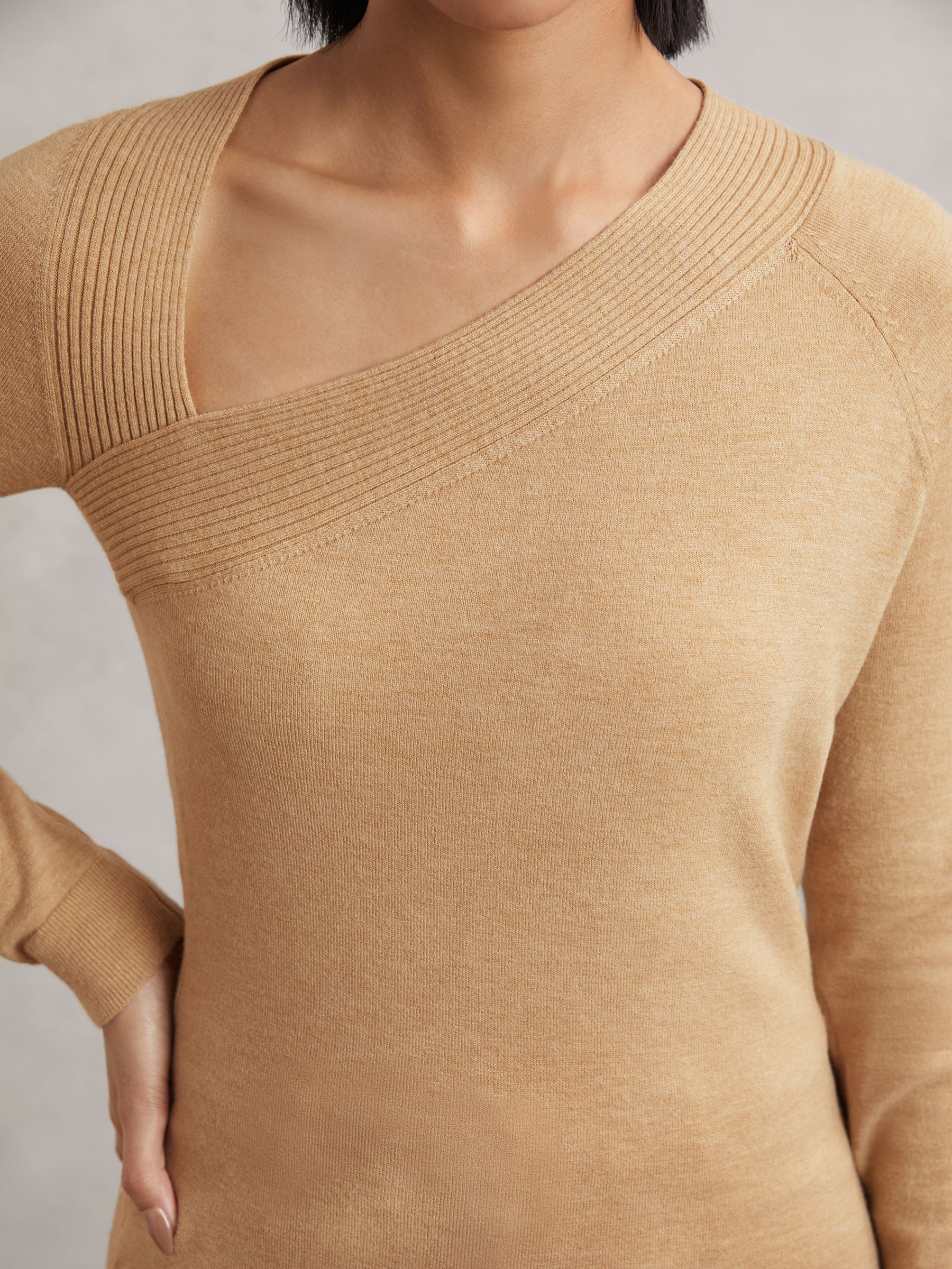 Wool-Blend Asymmetric Knit Top in Camel - Image 3 of 5