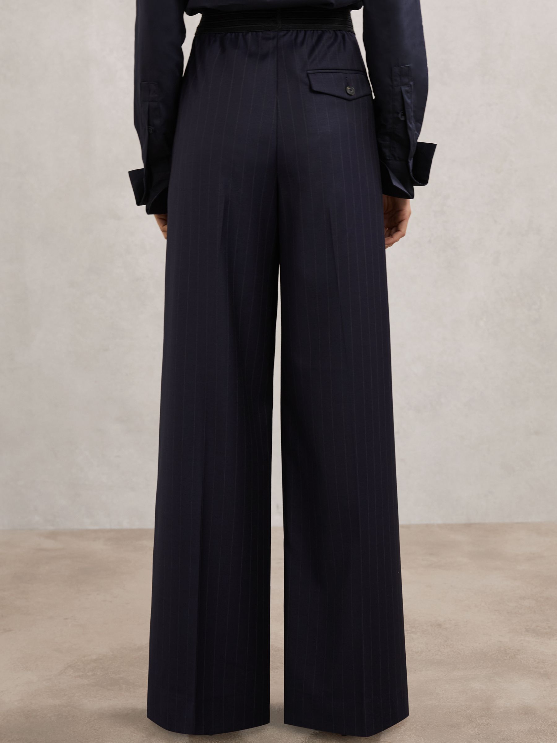 Petite Wool-Blend Pinstripe Wide-Leg Trousers in Navy - image 5