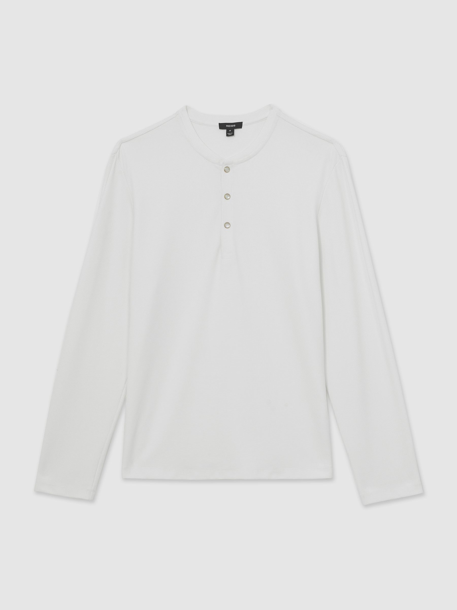 Textured Grandad-Collar Henley Shirt in White - Image 2 of 6
