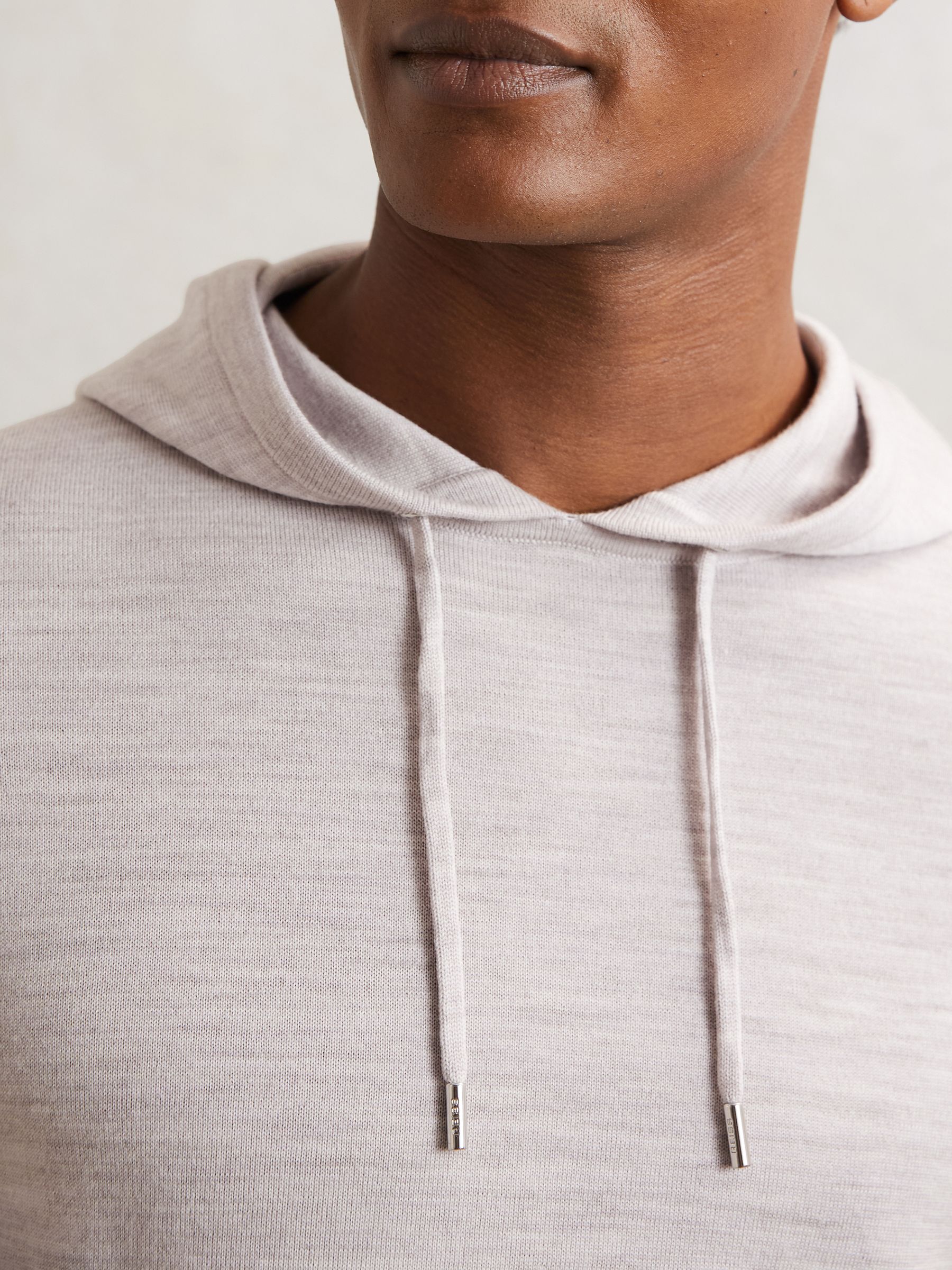 Merino Wool Drawstring Hoodie in Wicker Brown Melange - Image 3 of 6