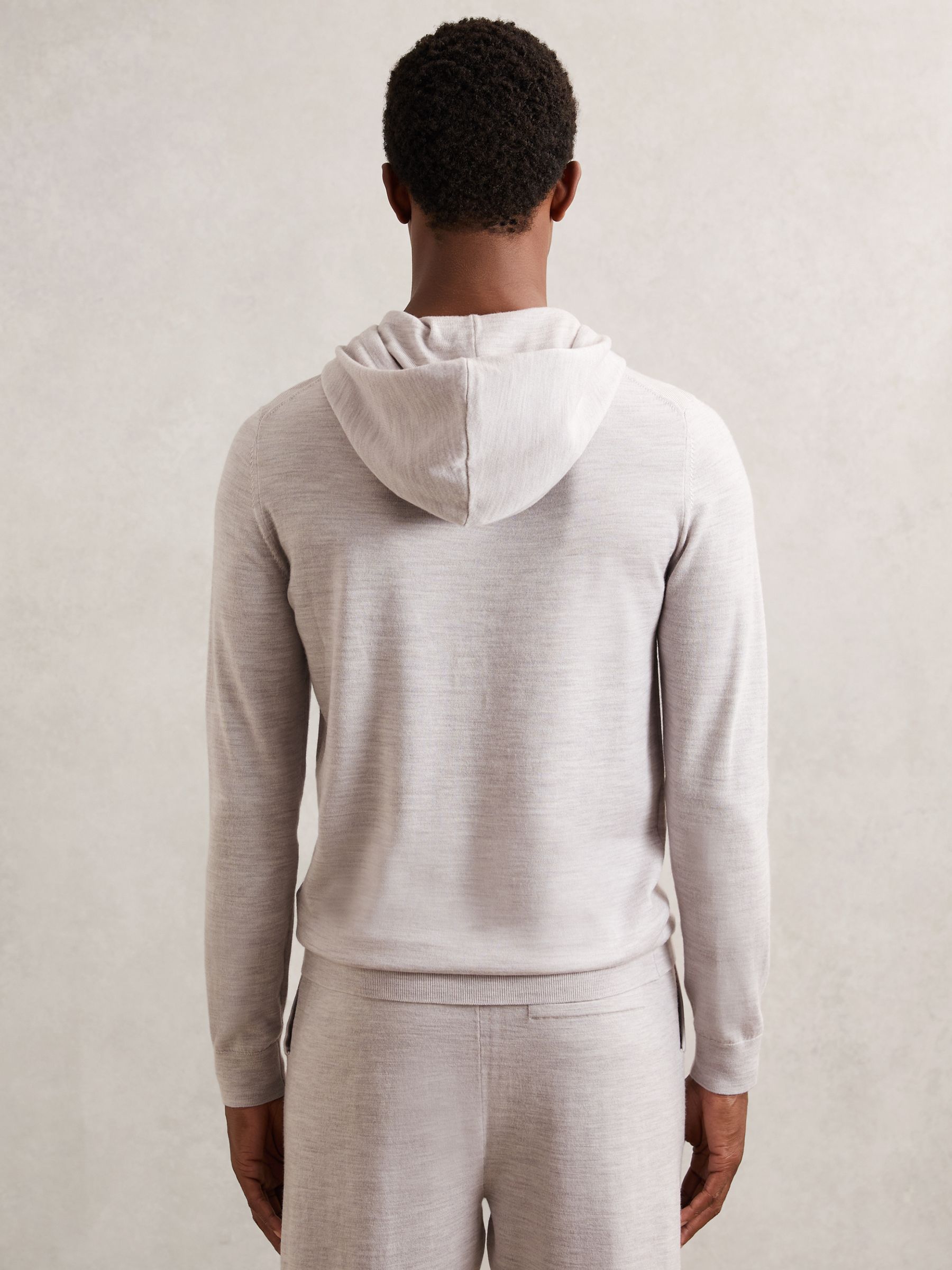 Merino Wool Drawstring Hoodie in Wicker Brown Melange - Image 4 of 6