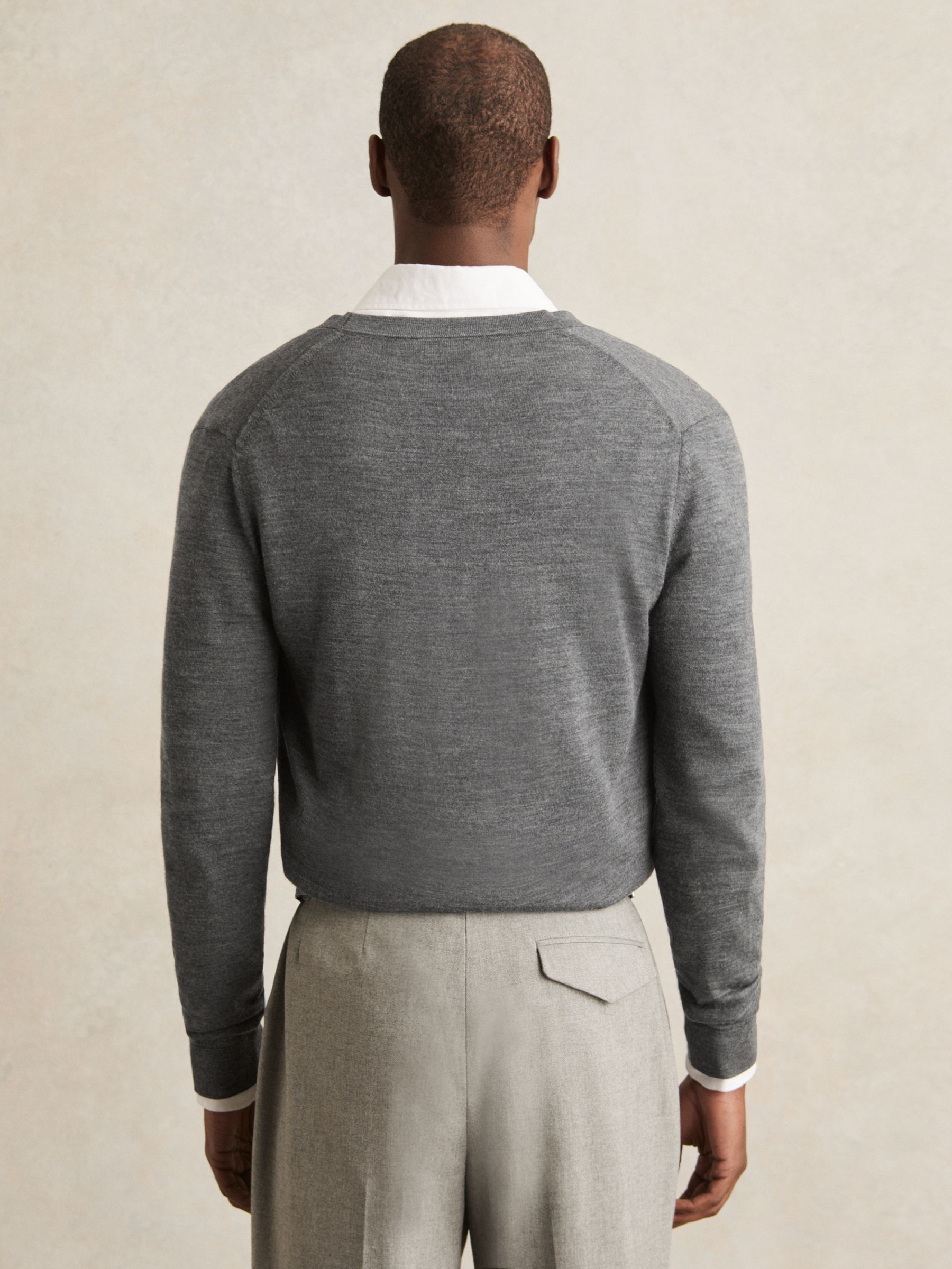 Merino Wool Button-Through Cardigan in Derby Grey Melange - Image 5 of 7