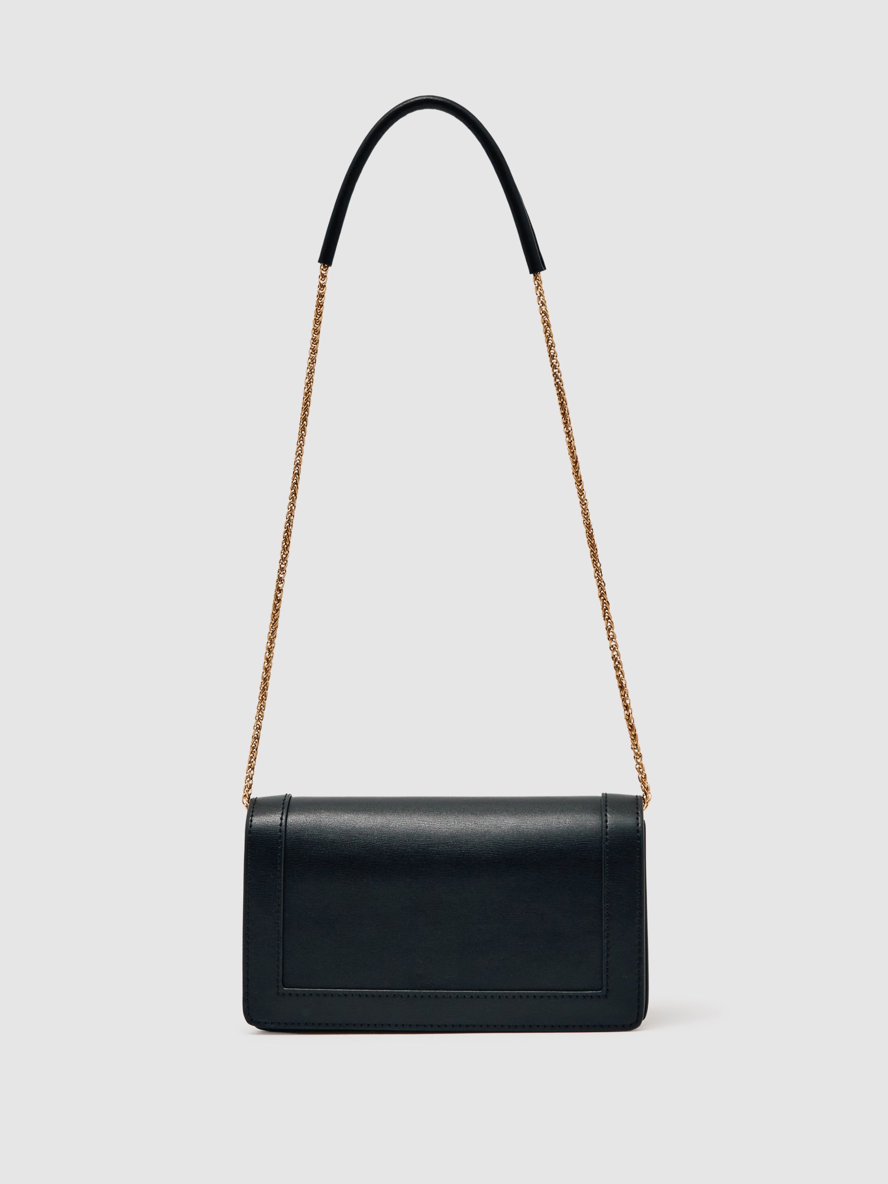 Leather Chain-Strap Shoulder Bag in Black - Image 2 of 6