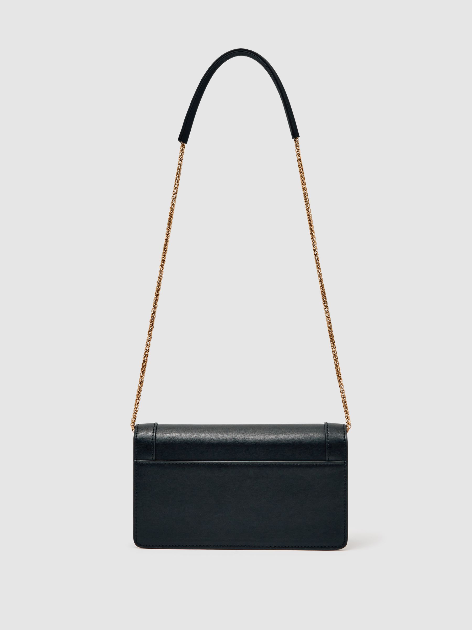 Leather Chain-Strap Shoulder Bag in Black - Image 4 of 6