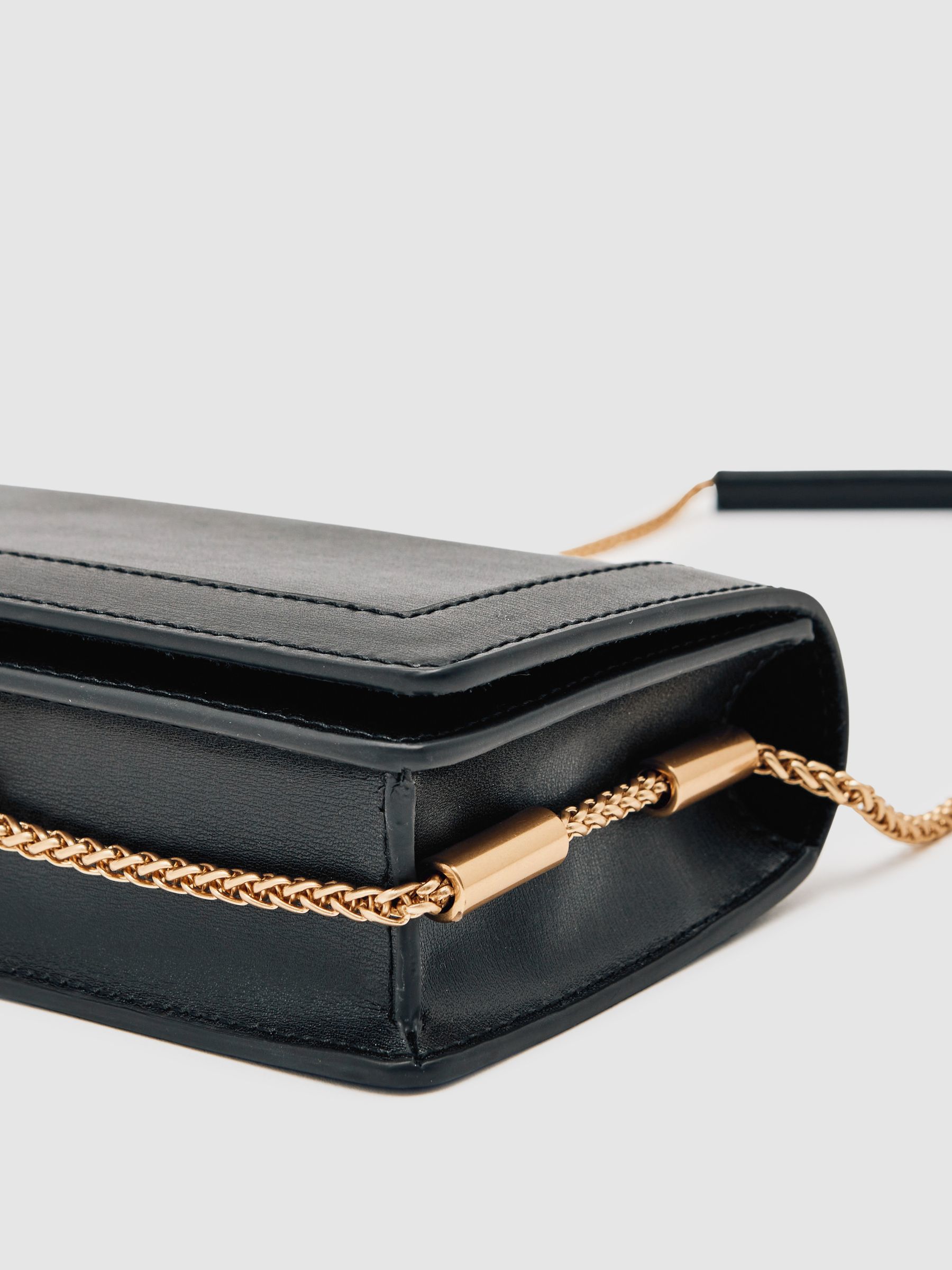 Leather Chain-Strap Shoulder Bag in Black - Image 5 of 6