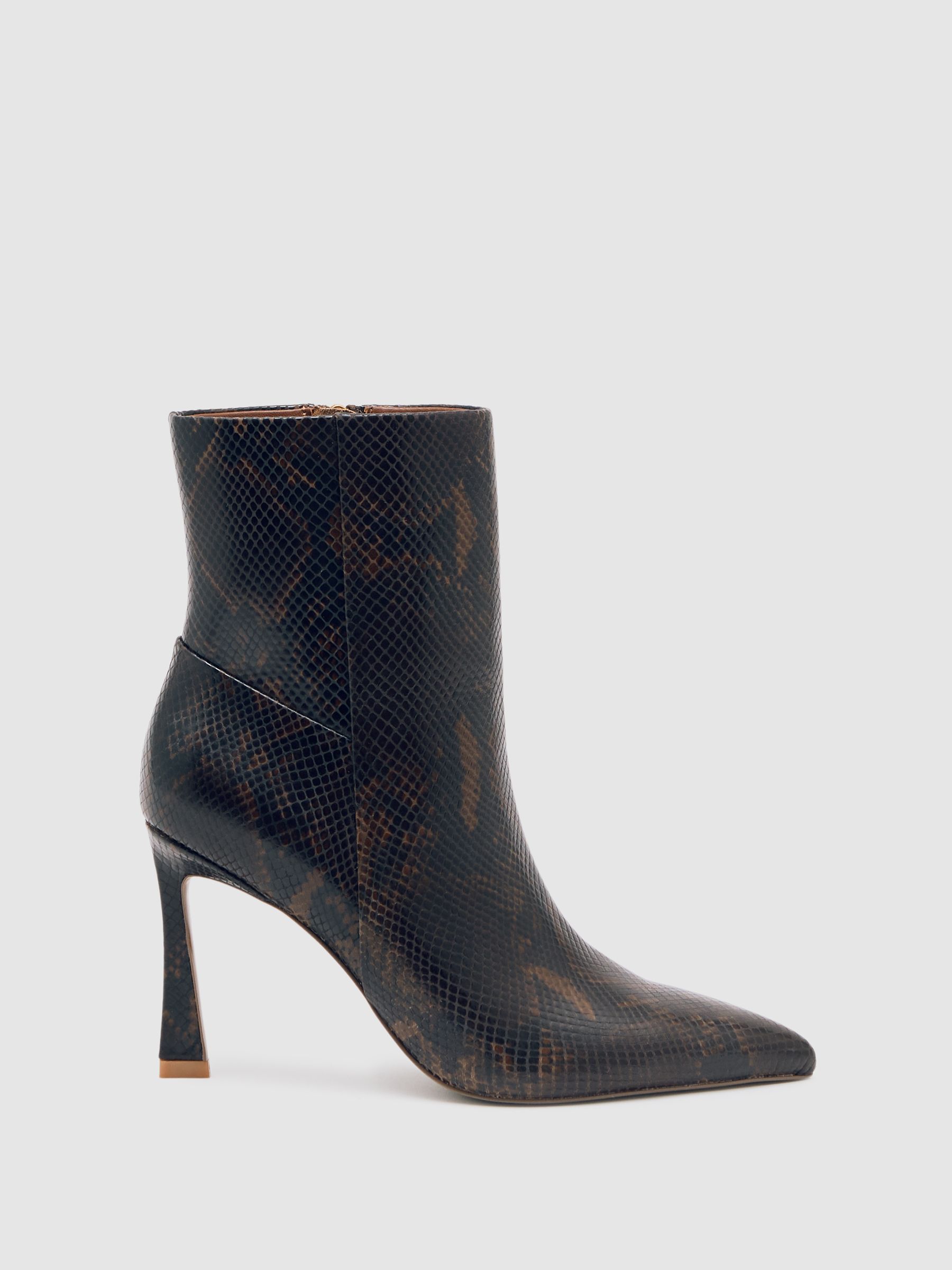High Heeled Leather Ankle Boots in Snake - Image 2 of 6