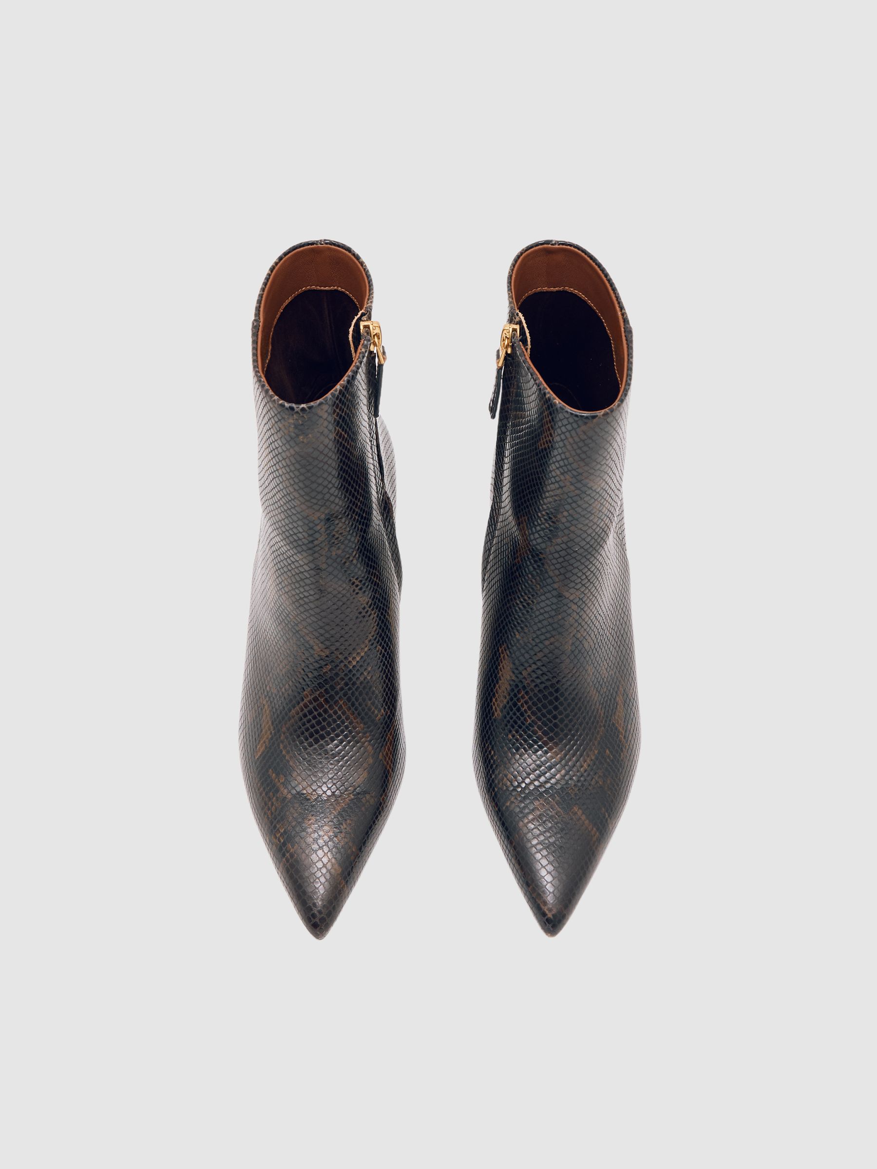 High Heeled Leather Ankle Boots in Snake - Image 3 of 6