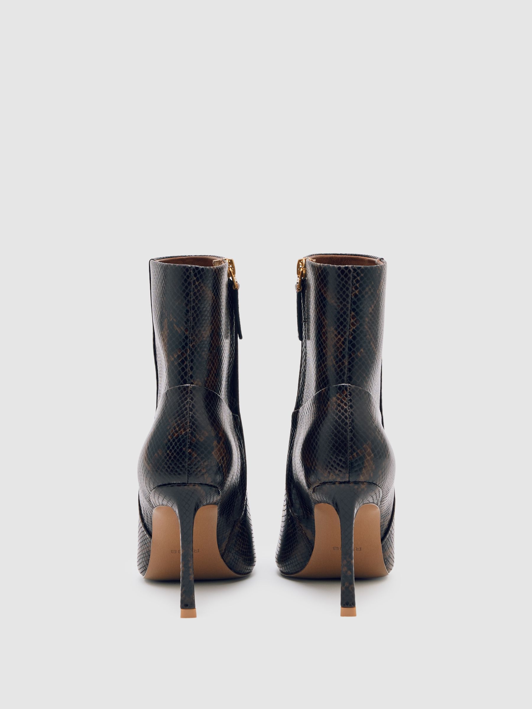 High Heeled Leather Ankle Boots in Snake - Image 4 of 6