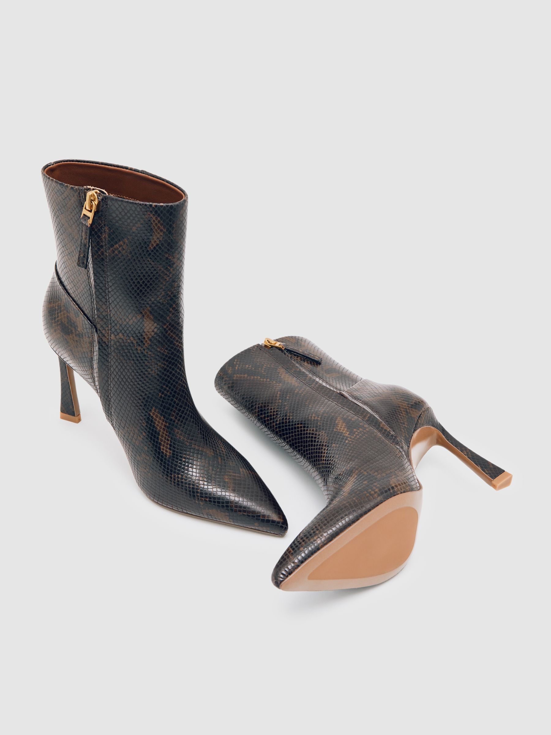 High Heeled Leather Ankle Boots in Snake - Image 5 of 6