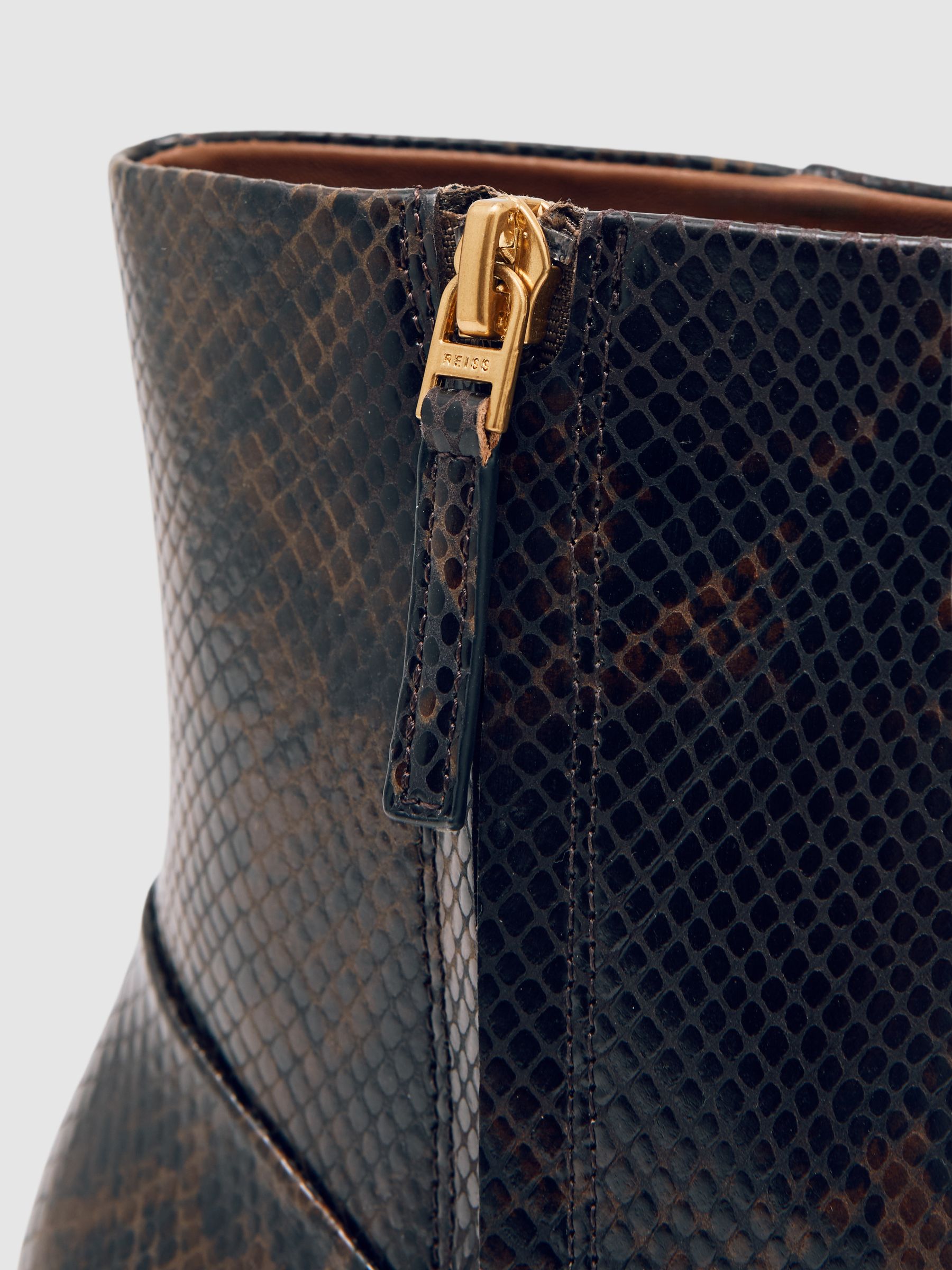 High Heeled Leather Ankle Boots in Snake - Image 6 of 6