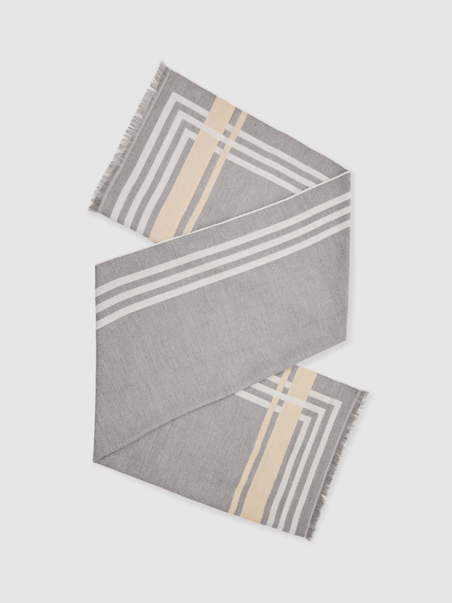 Border Stripe Fringed Scarf in Grey - Image 1 of 5