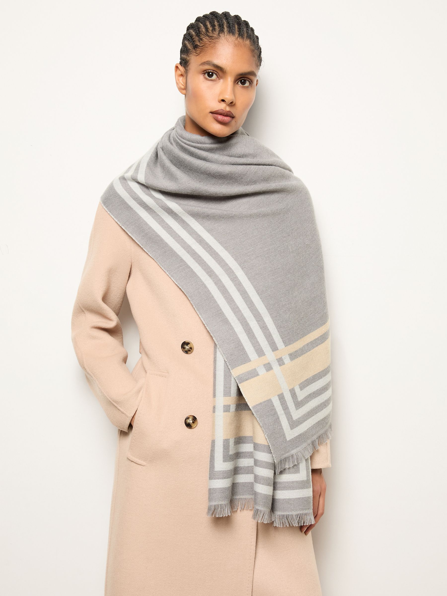 Border Stripe Fringed Scarf in Grey - Image 2 of 5