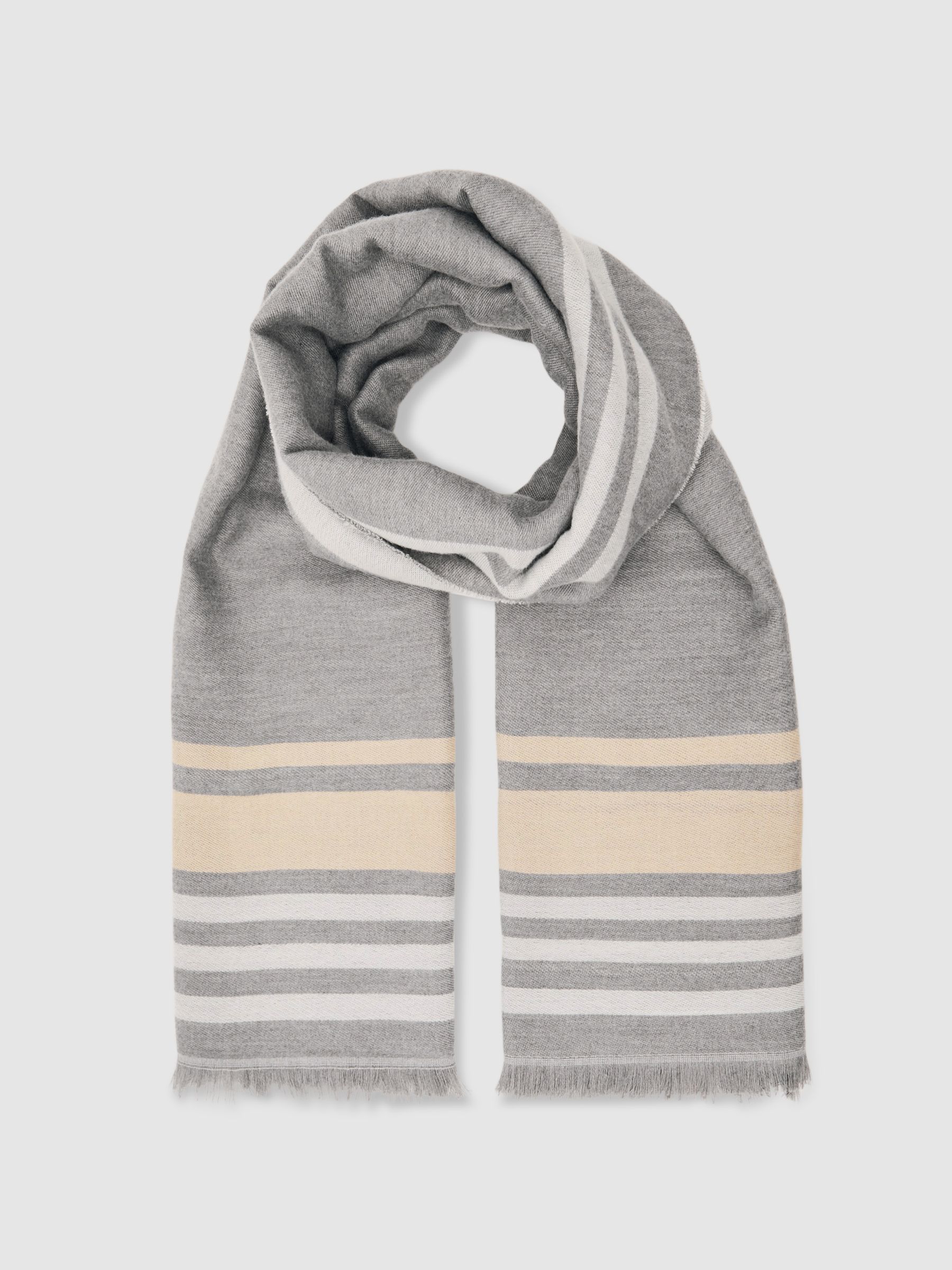 Border Stripe Fringed Scarf in Grey - image 4