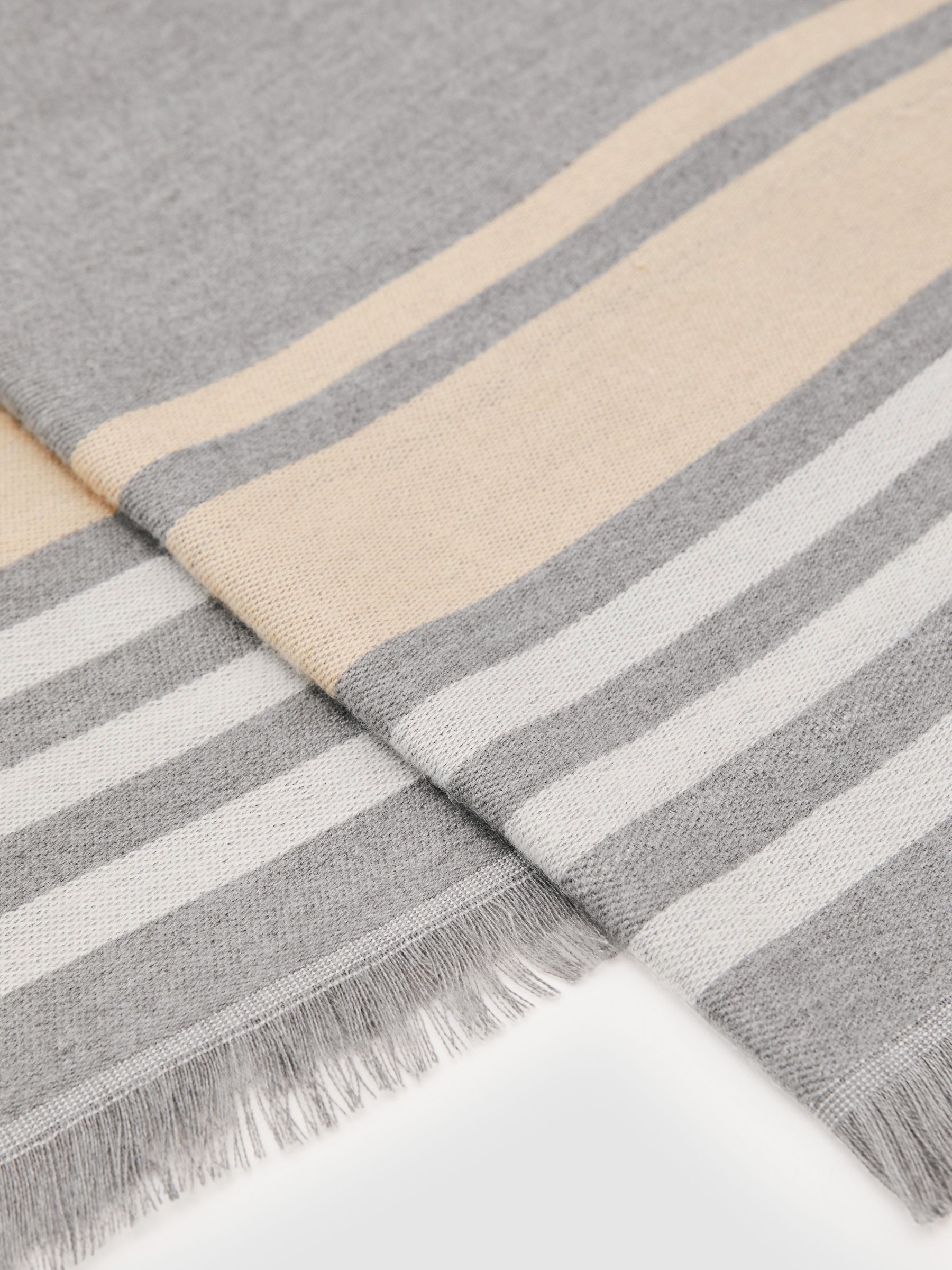 Border Stripe Fringed Scarf in Grey - Image 4 of 5