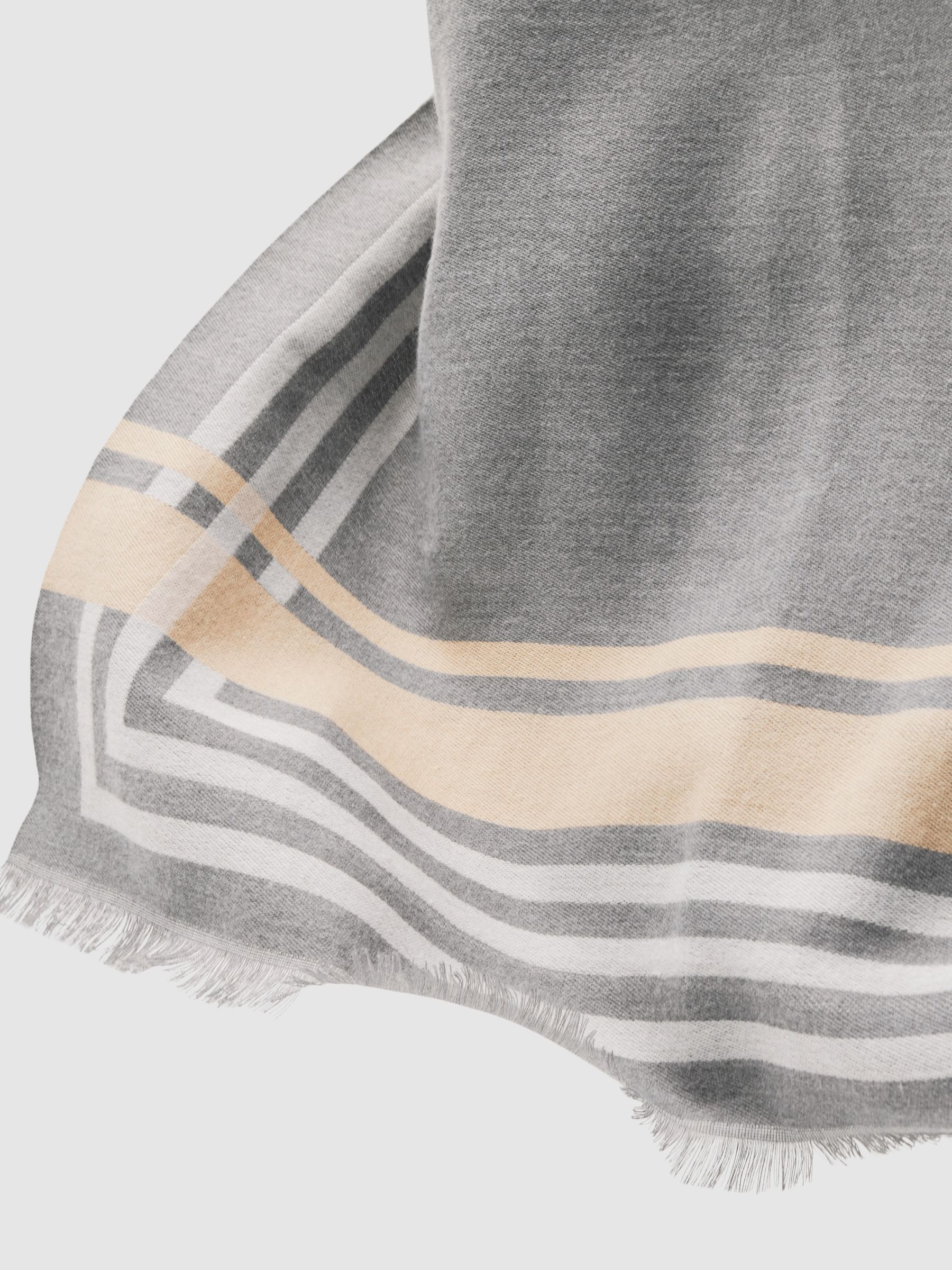 Border Stripe Fringed Scarf in Grey - image 3