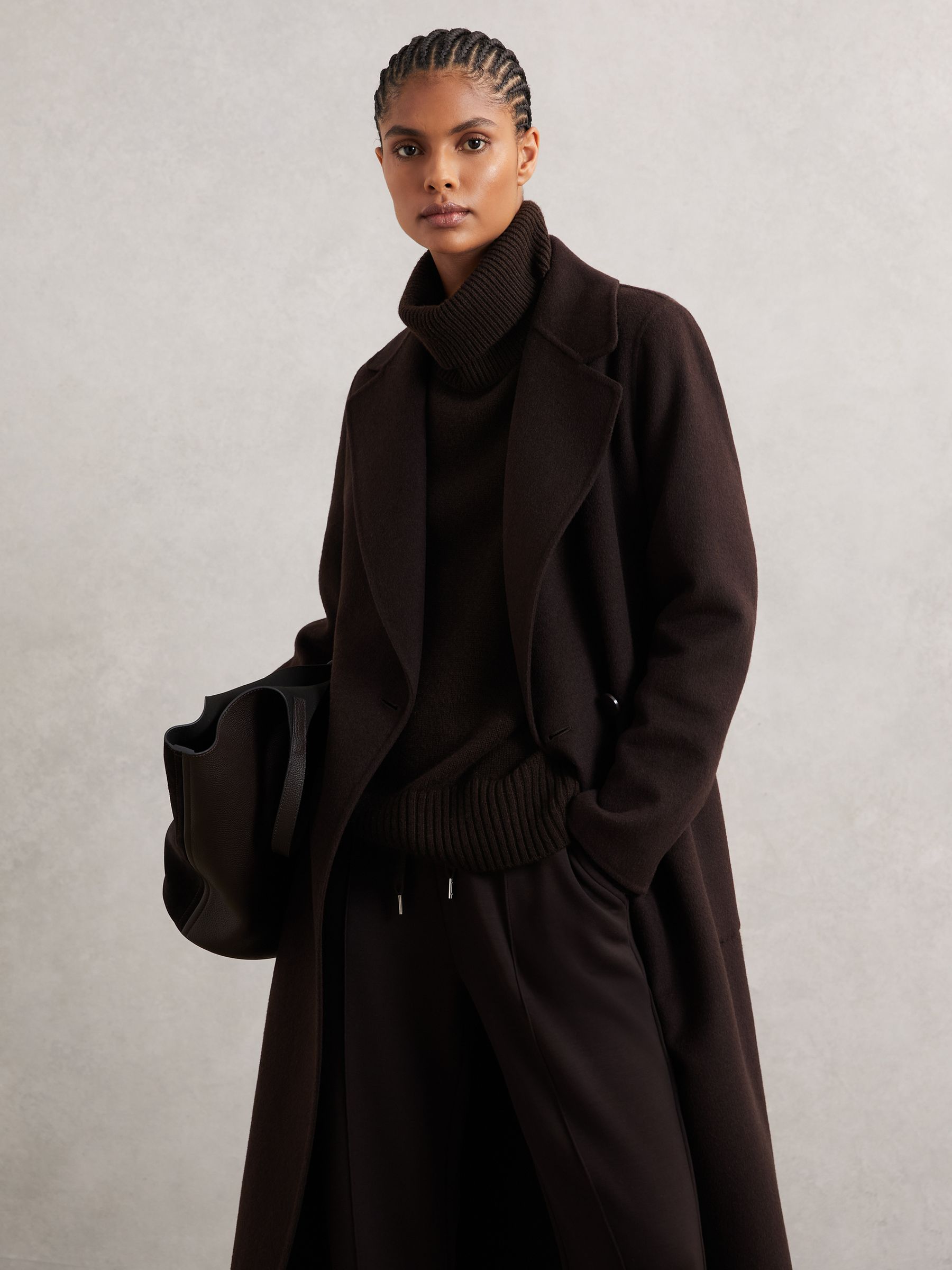 Reiss Wool-Cashmere Roll-Neck Jumper in Chocolate Brown | REISS