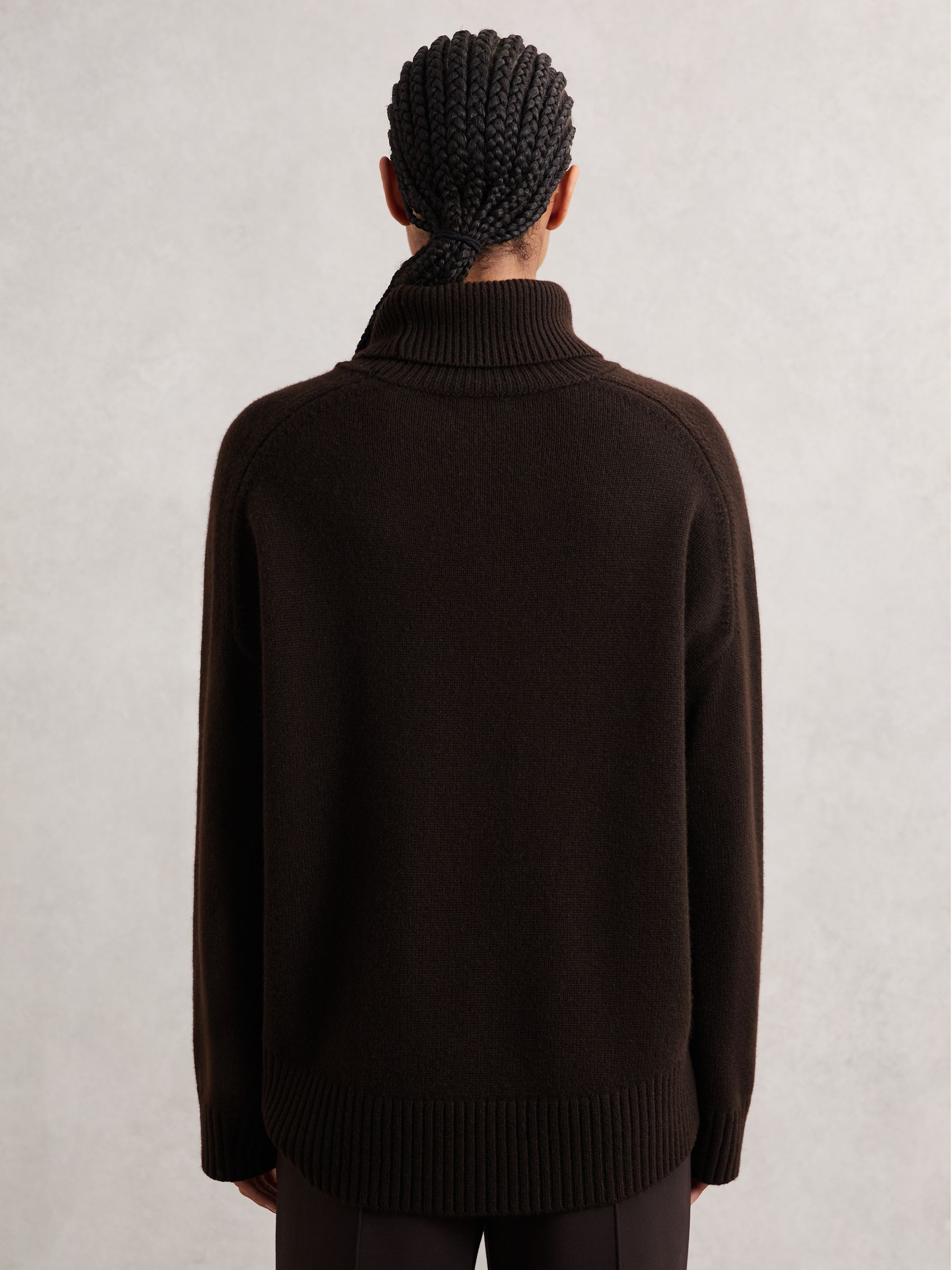 Wool-Cashmere Roll-Neck Jumper in Chocolate Brown - Image 5 of 6