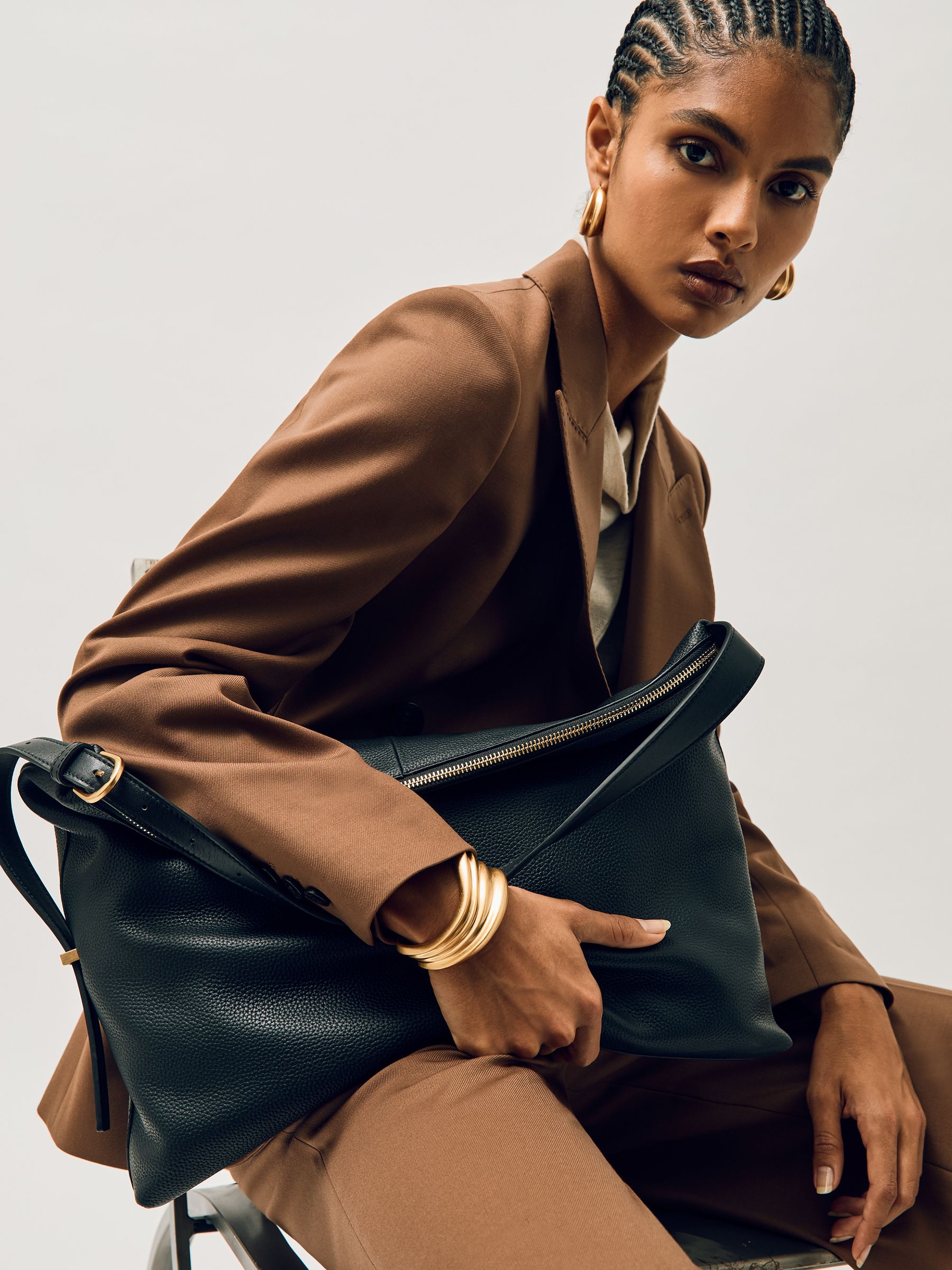 Grained Leather Tote Bag in Black - Image 1 of 7