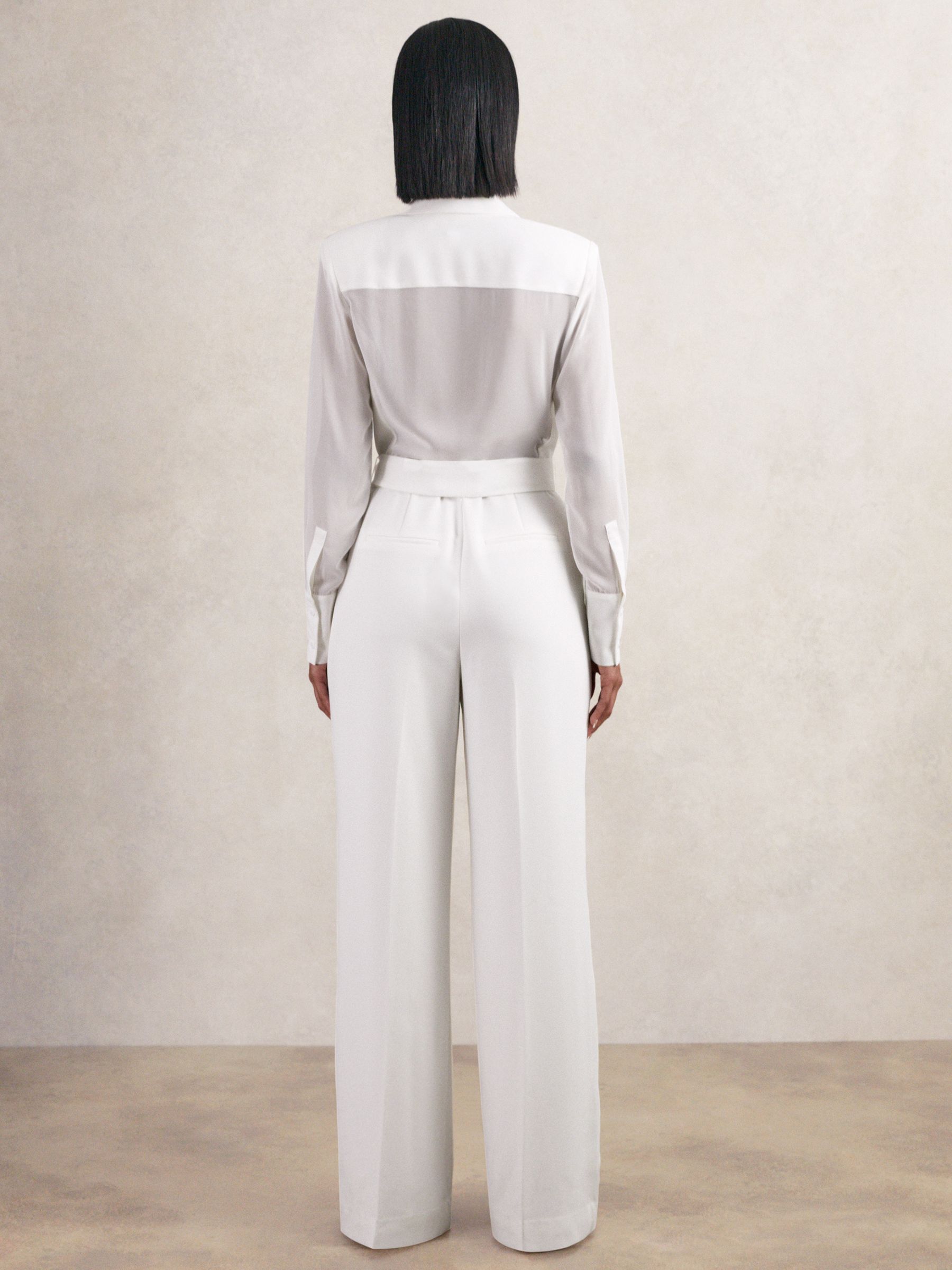 Sheer-Sleeve Wide-Leg Tuxedo Jumpsuit in Ivory - Image 6 of 7