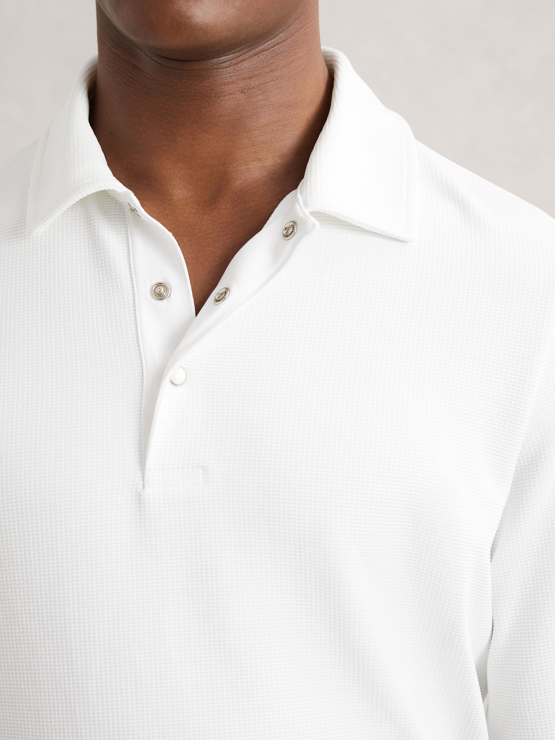 Textured Press-Stud Polo Shirt in White - Image 3 of 6