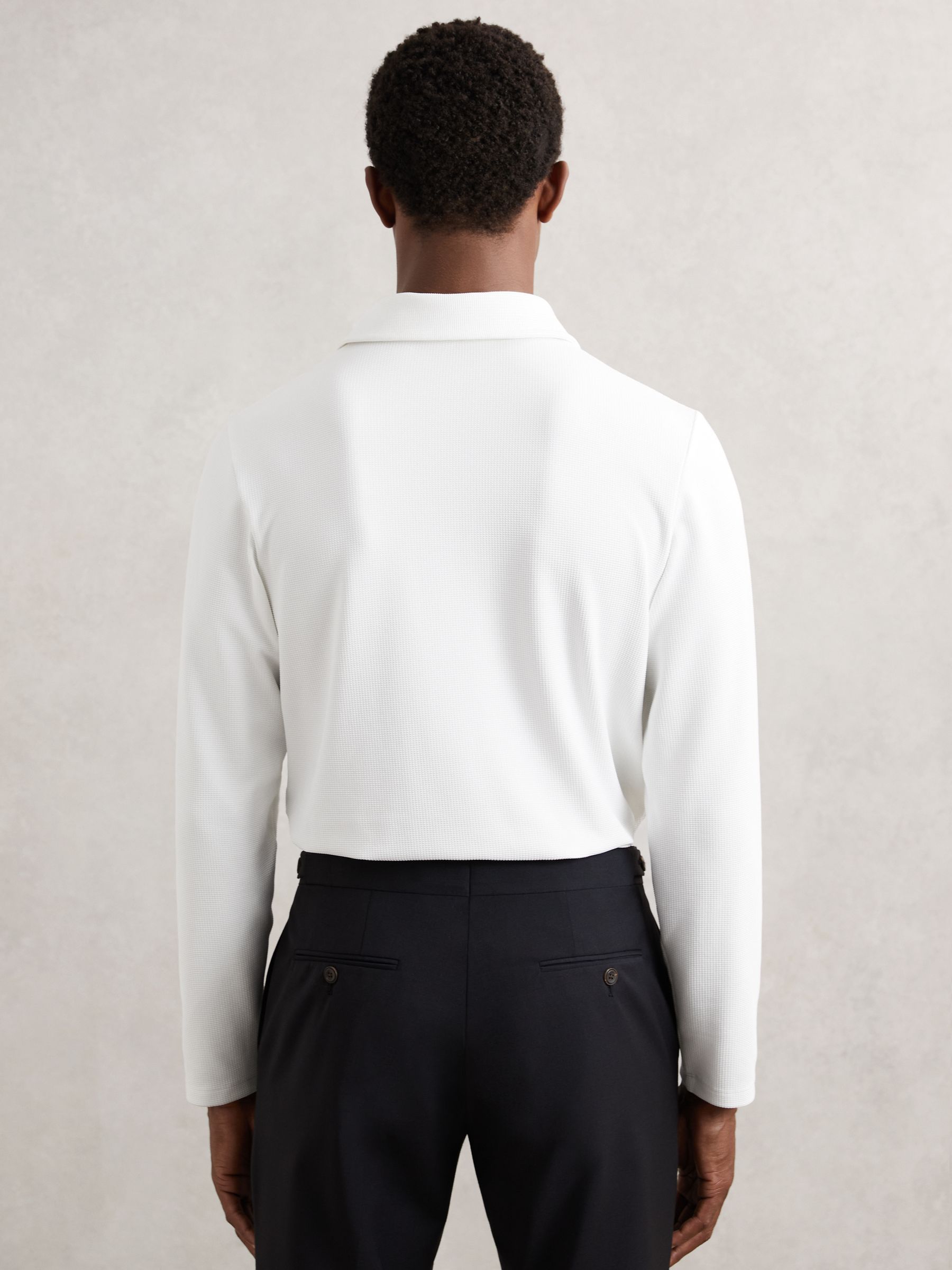 Textured Press-Stud Polo Shirt in White - Image 5 of 6