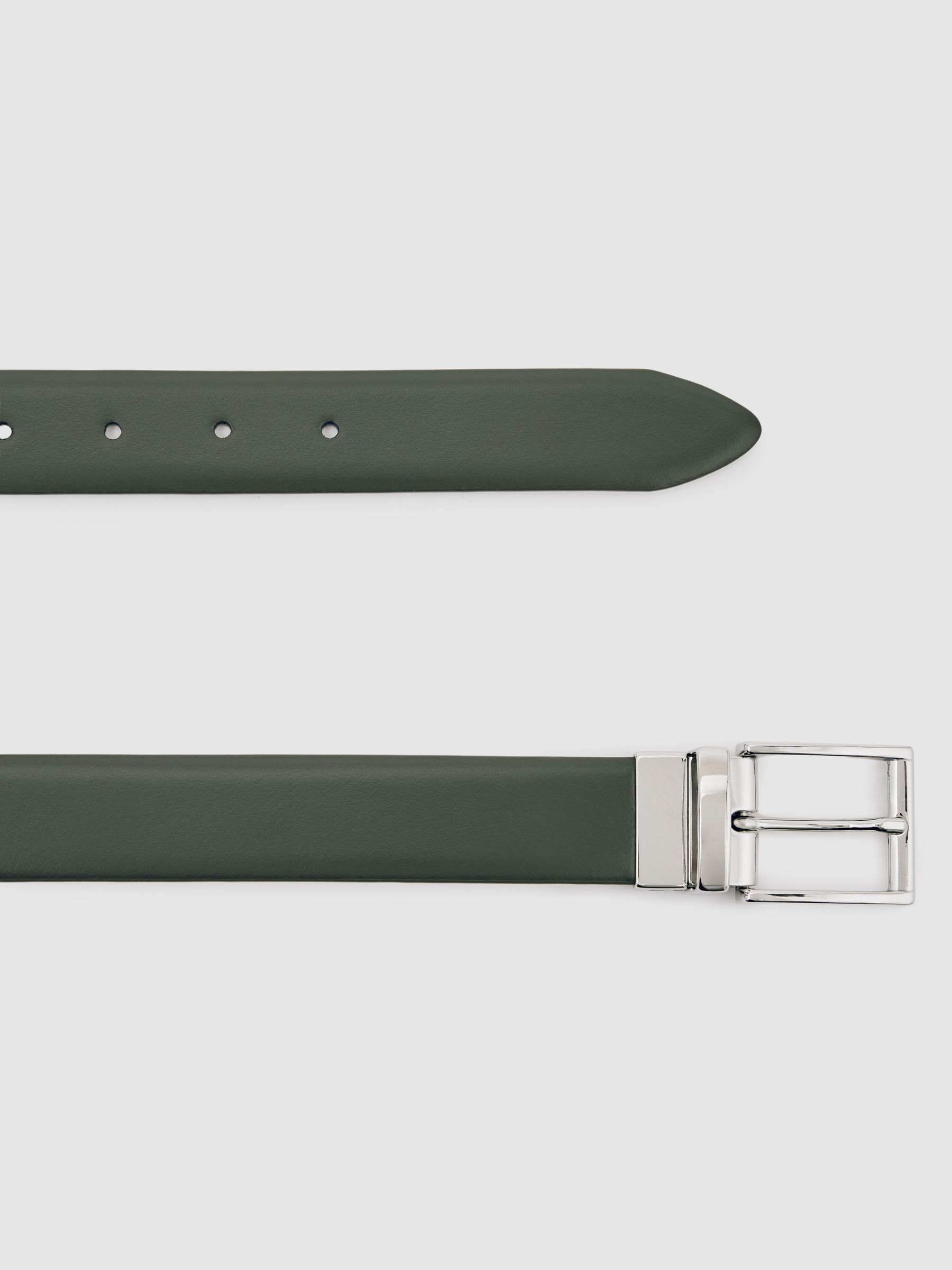 Reversible Leather Belt in Forest Green/Off White - Image 3 of 5