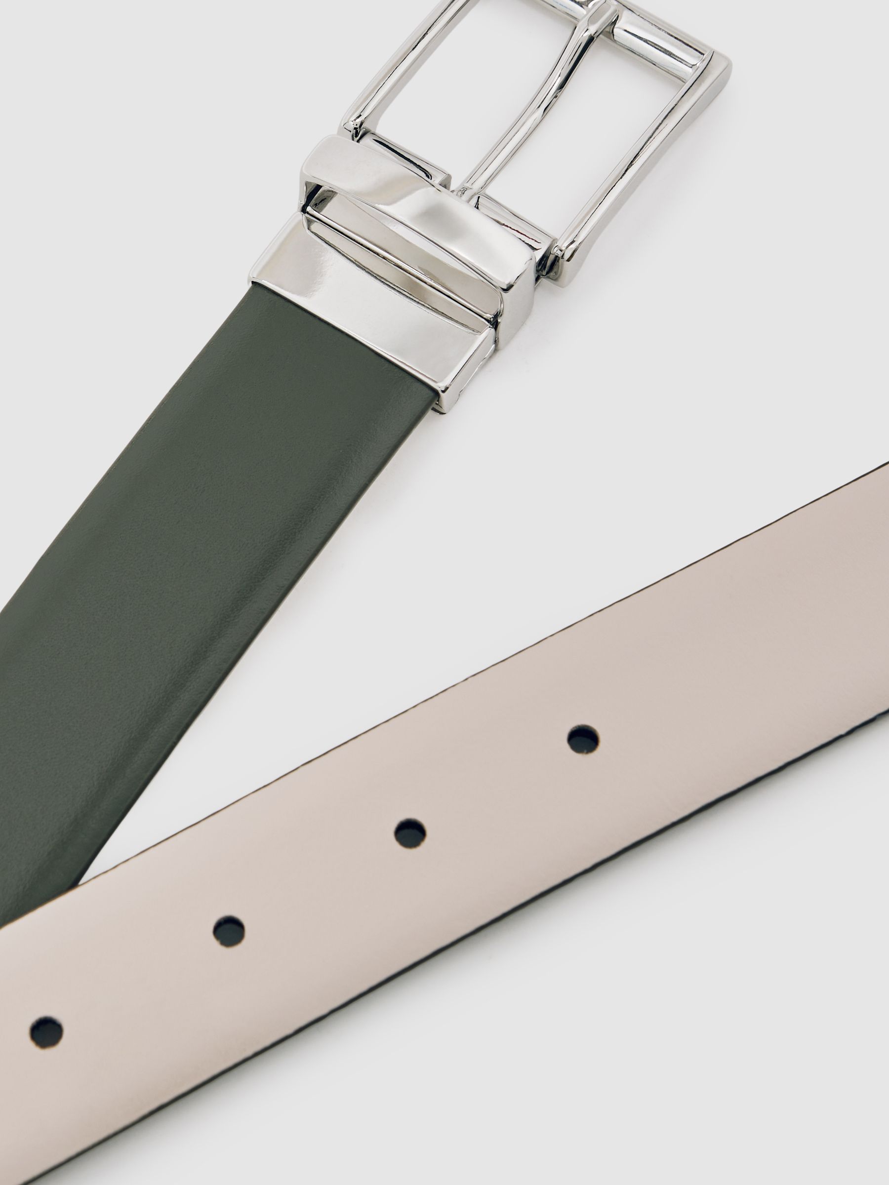 Reversible Leather Belt in Forest Green/Off White - Image 4 of 5