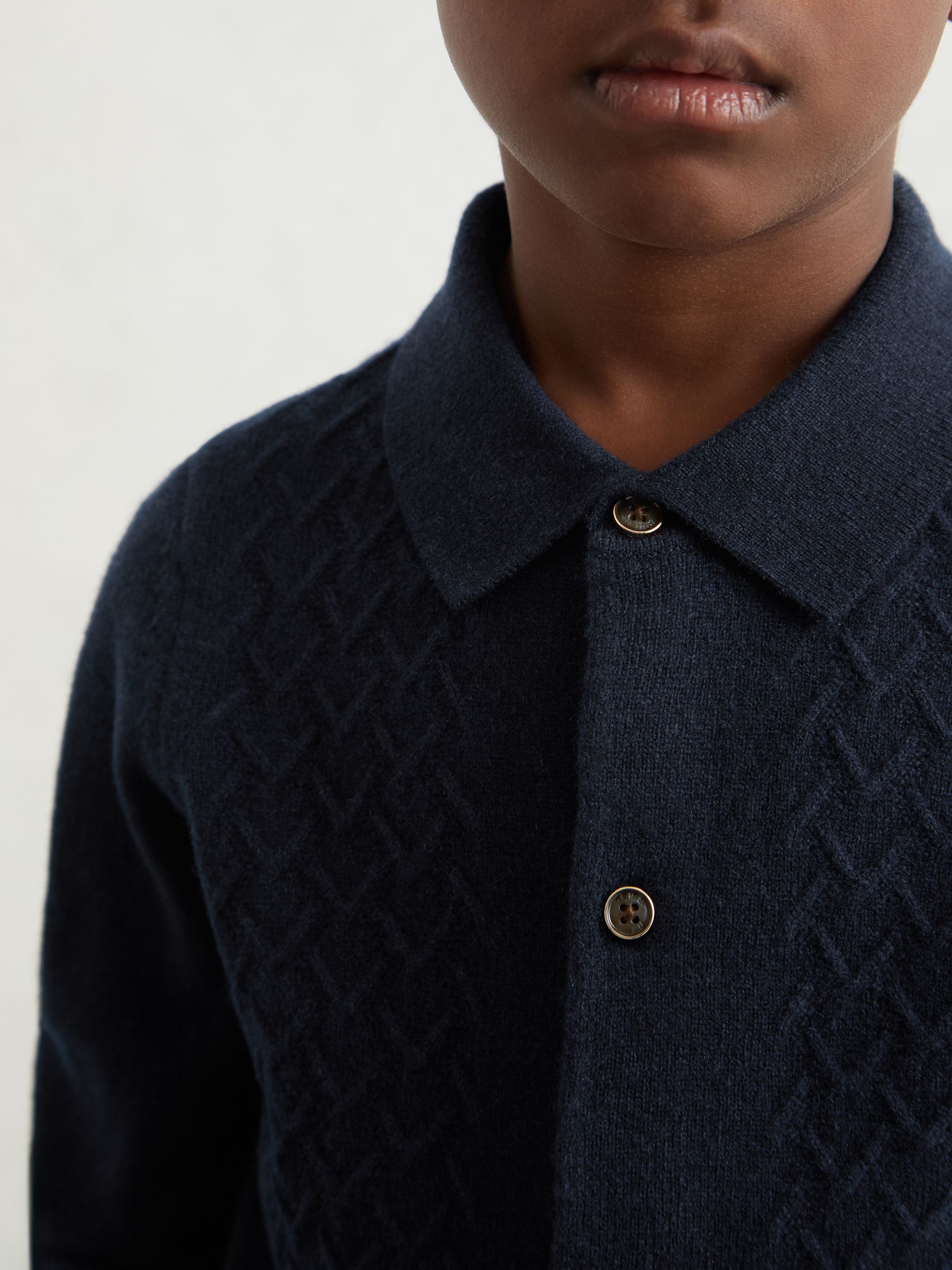 13-14 yrs Wool V-Stitch Button-Through Cardigan in Navy Blue - Image 3 of 5