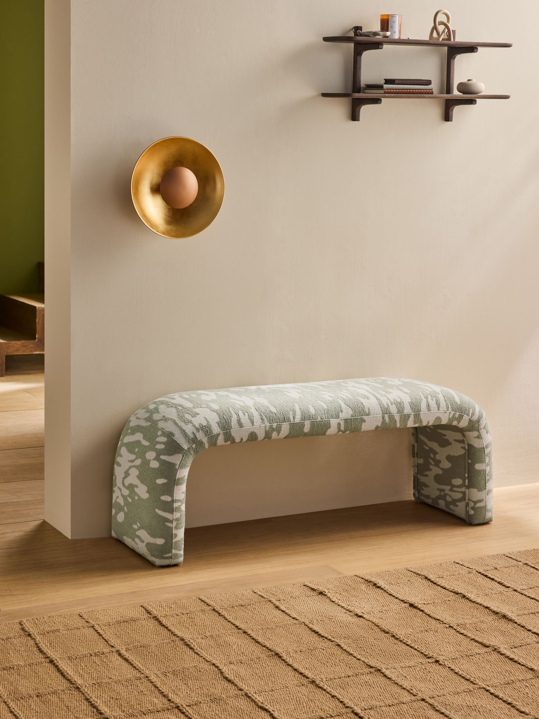 Beryl Bench in Natural and Sage Green Embossed Chenille - Image 1 of 5