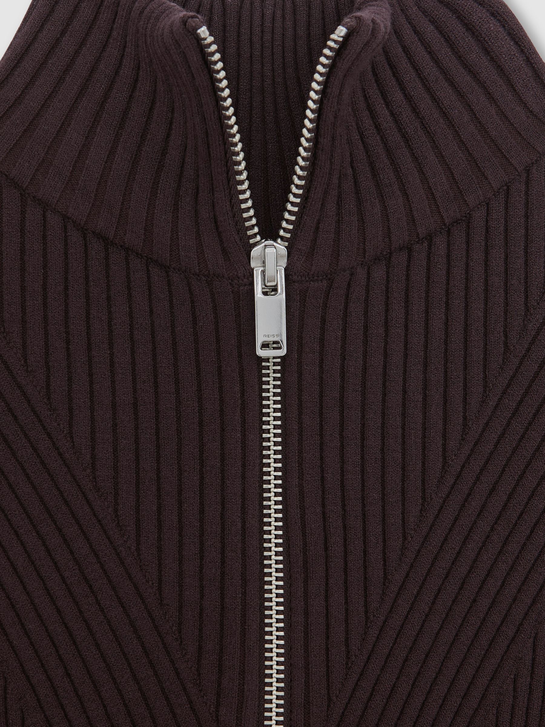 Rib-Knit Belted Half-Zip Flippy Dress in Plum Purple - image 3