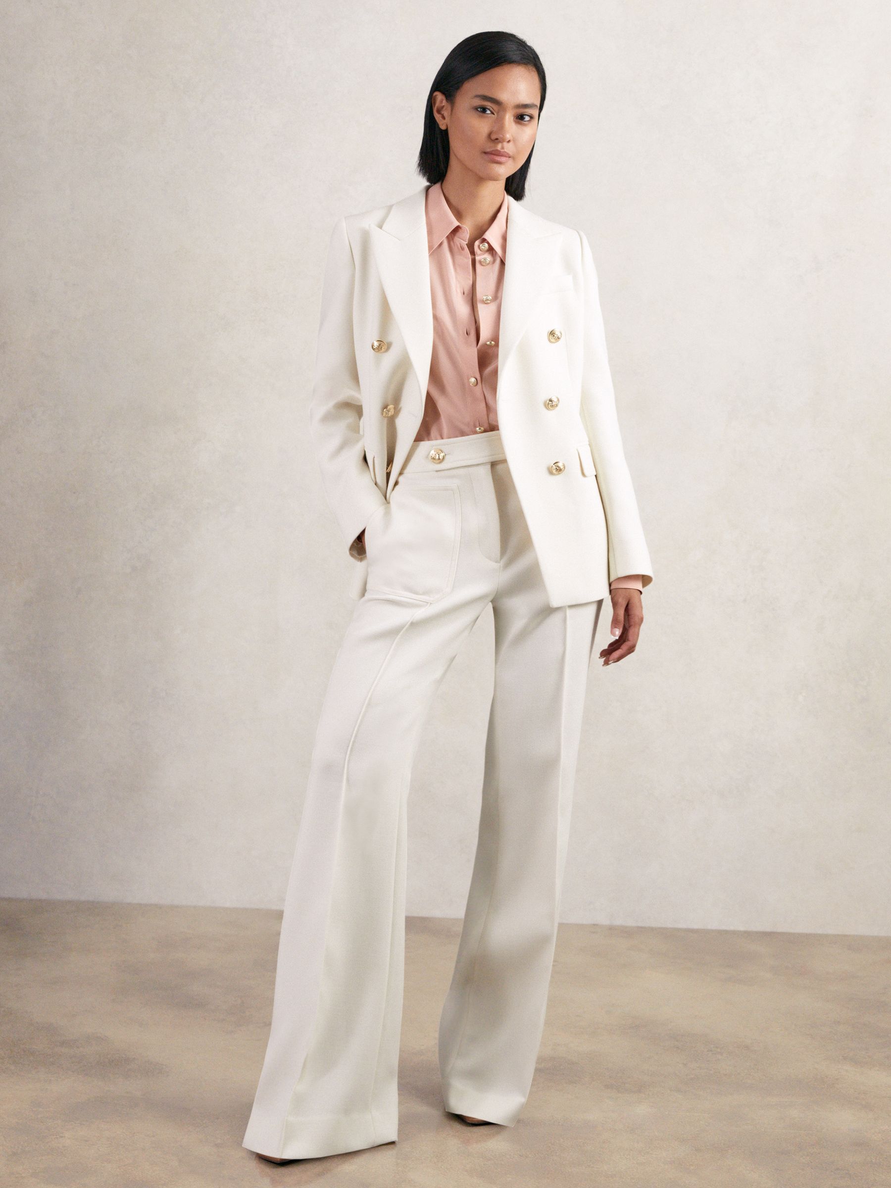 Double-Breasted Twill Suit Blazer With Wool in White - Image 3 of 7