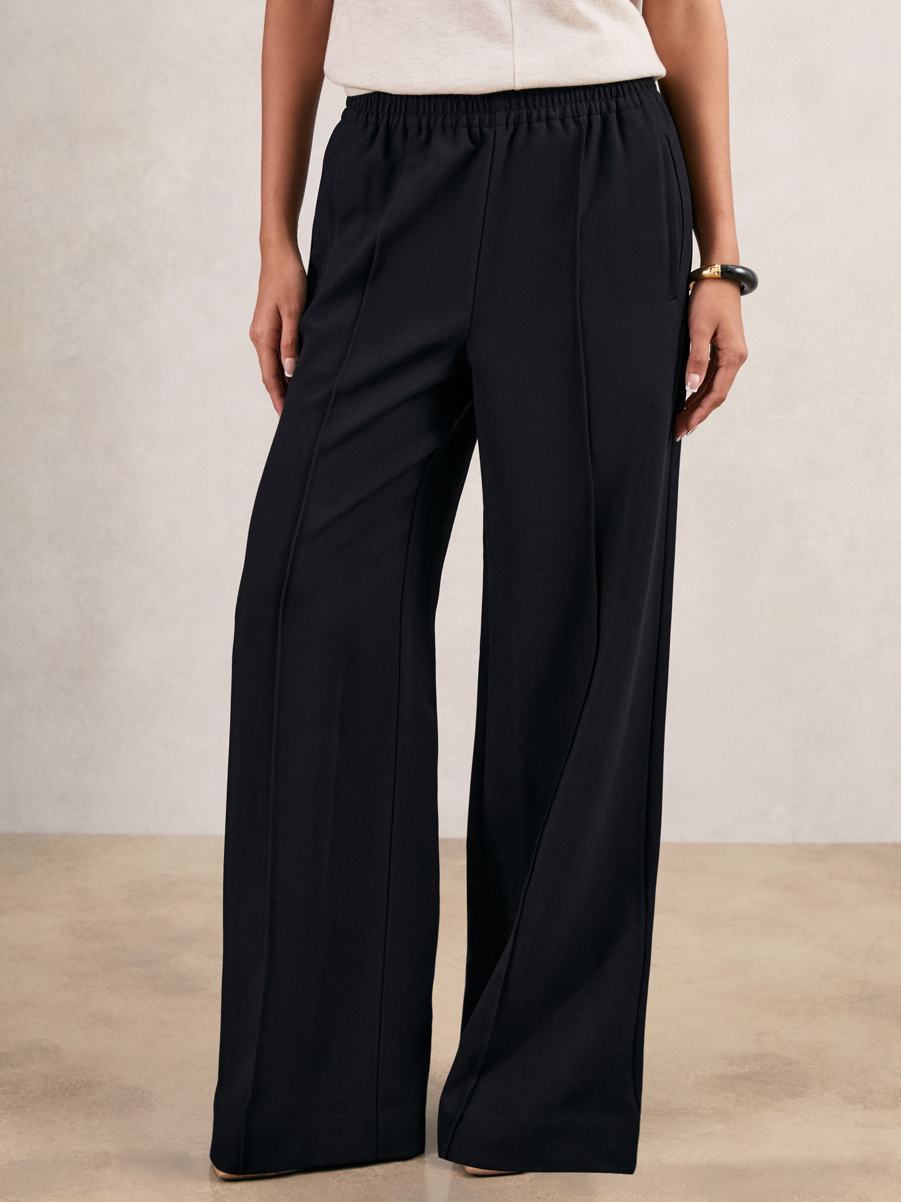 Petite Wide-Leg Elasticated-Waist Trousers in Navy - image 4