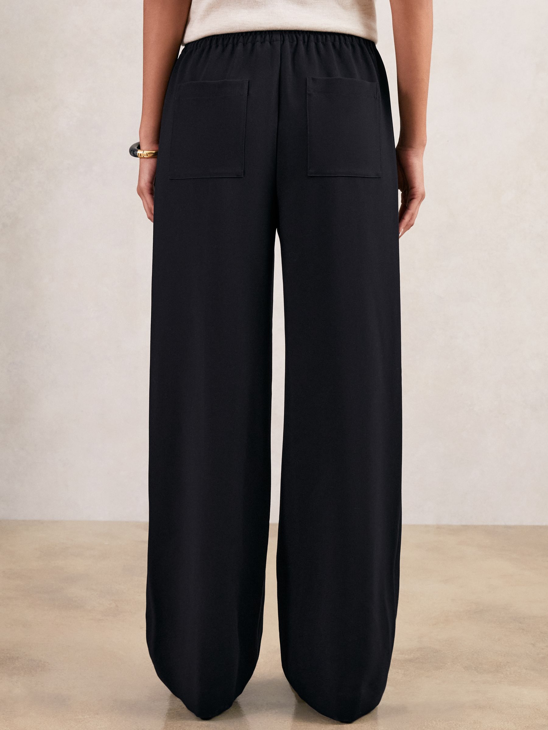 Petite Wide-Leg Elasticated-Waist Trousers in Navy - image 3