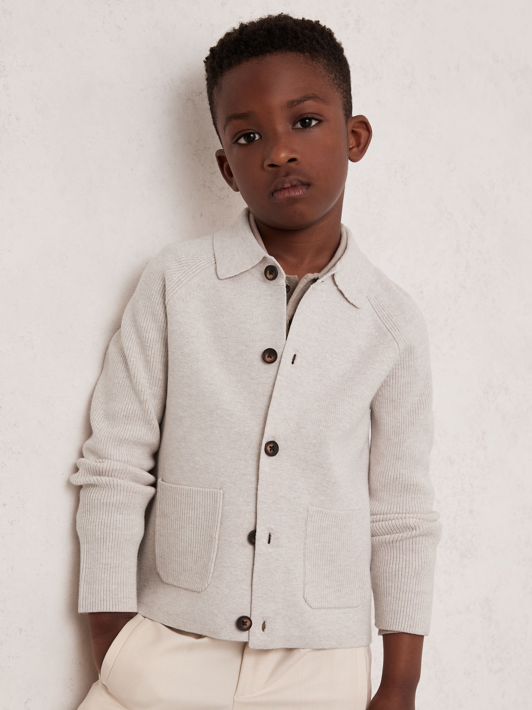 9-13 yrs Button-Through Knitted Cardigan in Oatmeal Melange - Image 3 of 4