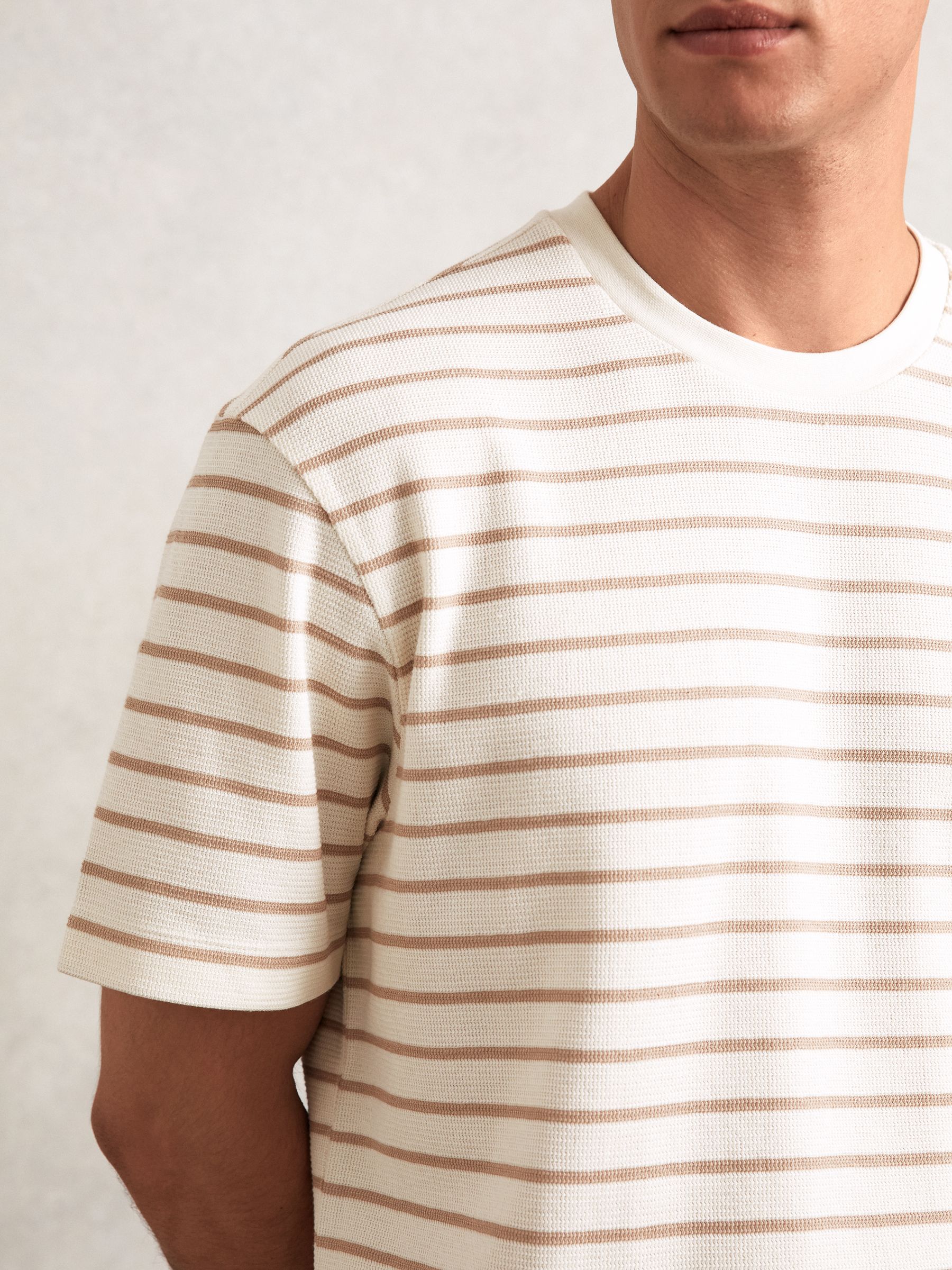 Cotton Textured Stripe T-Shirt in Oatmeal/White - Image 3 of 6