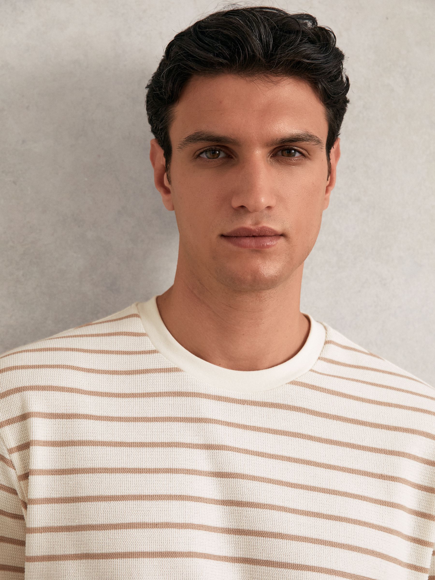 Cotton Textured Stripe T-Shirt in Oatmeal/White - Image 4 of 6