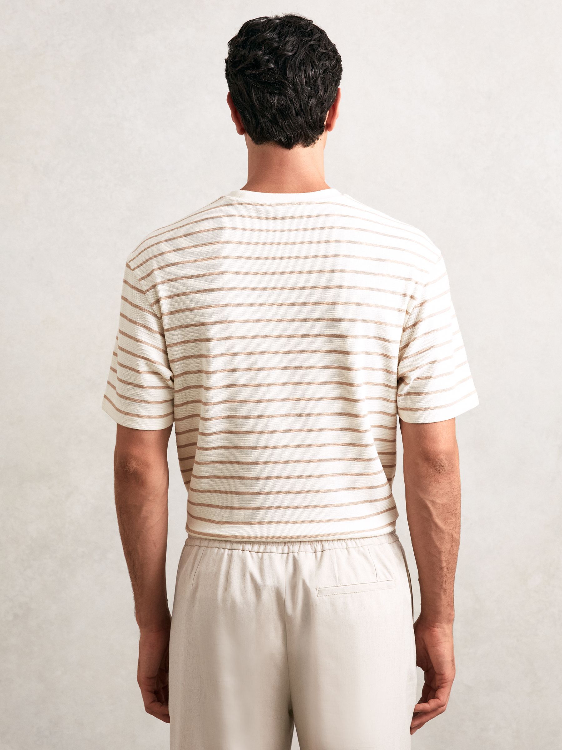 Cotton Textured Stripe T-Shirt in Oatmeal/White - Image 5 of 6