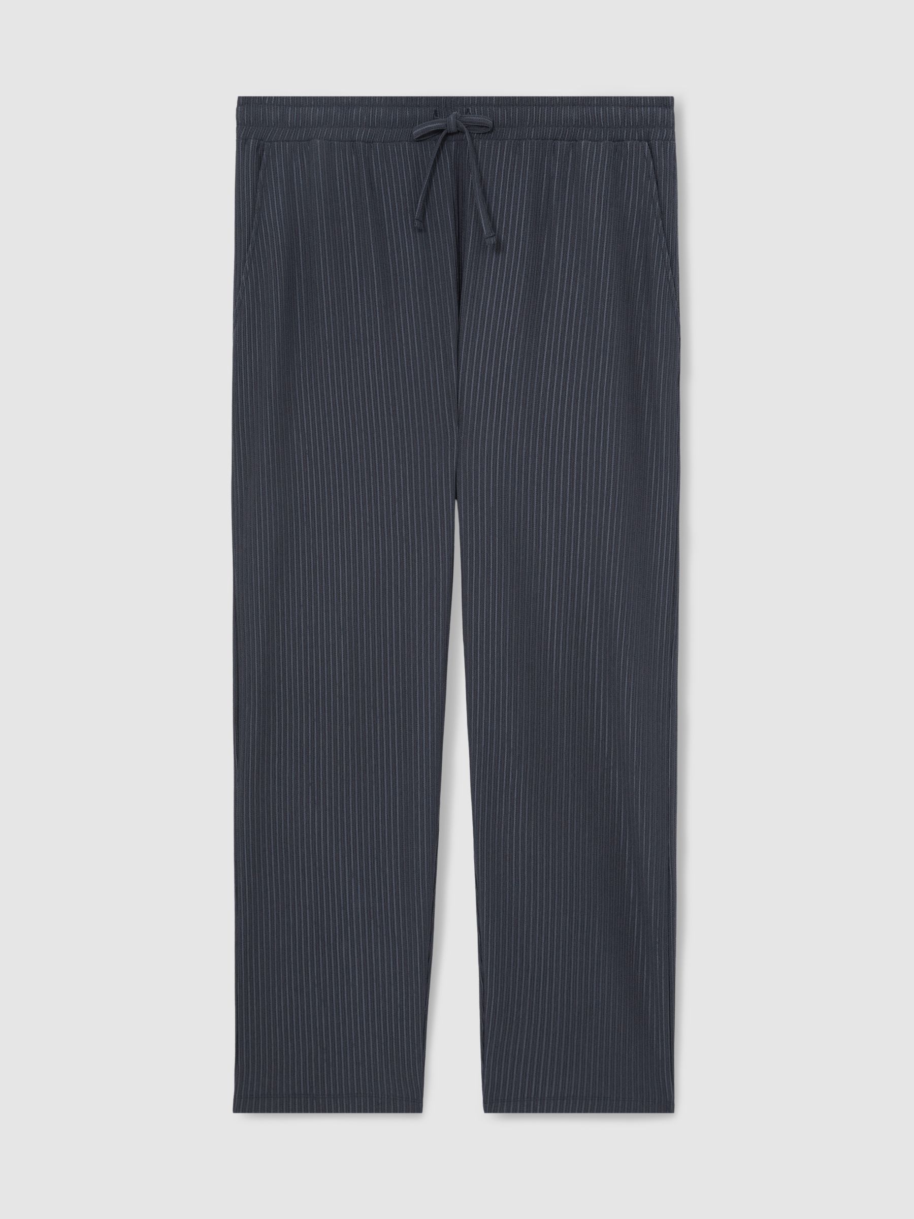Textured Stripe Drawstring Trousers in Petrol Blue - Image 2 of 7