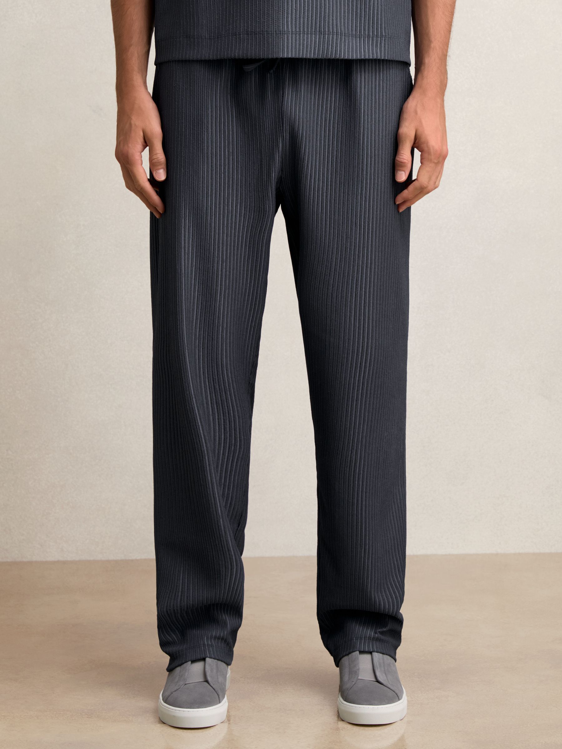 Textured Stripe Drawstring Trousers in Petrol Blue - Image 3 of 7