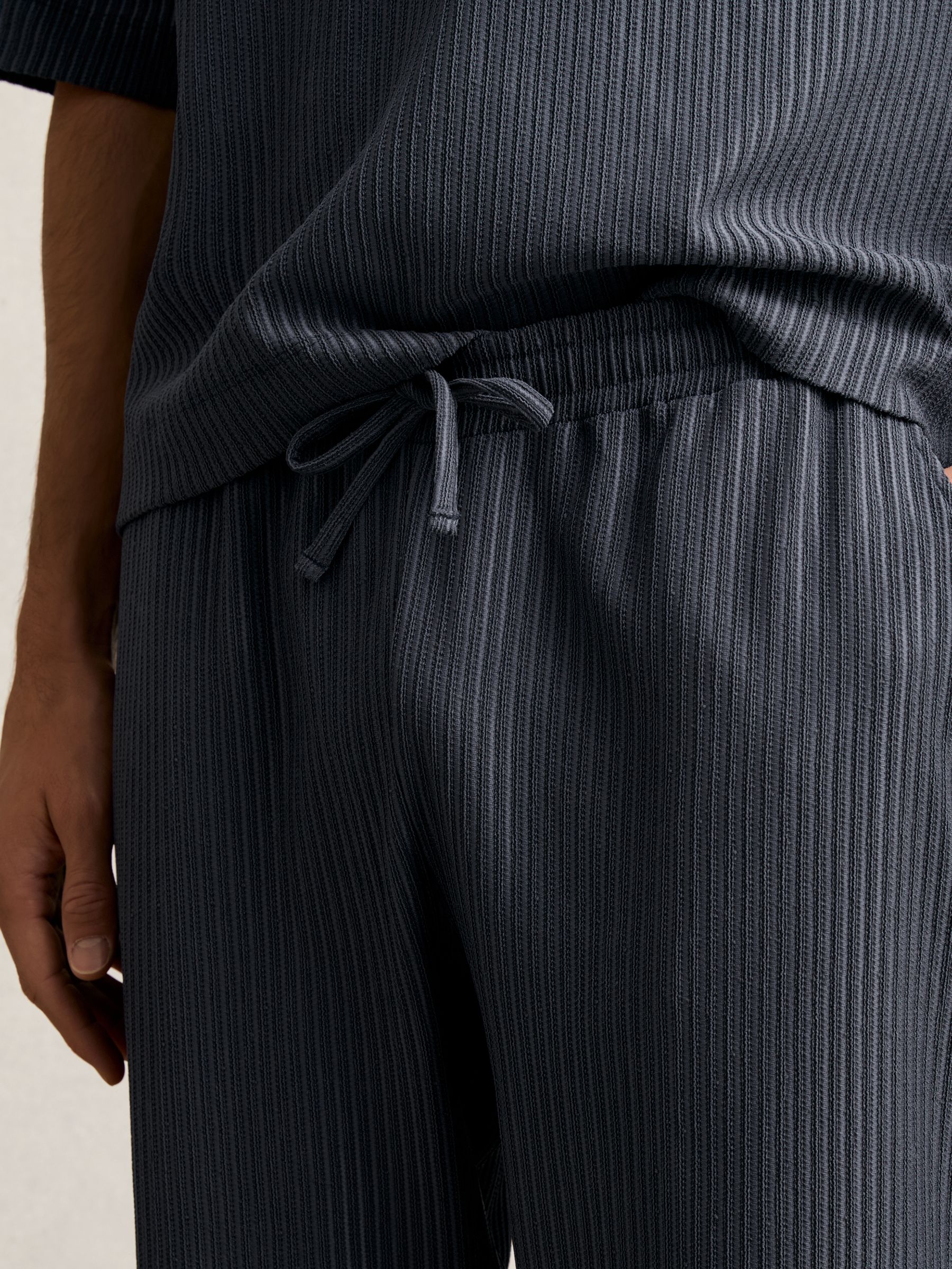 Textured Stripe Drawstring Trousers in Petrol Blue - Image 4 of 7