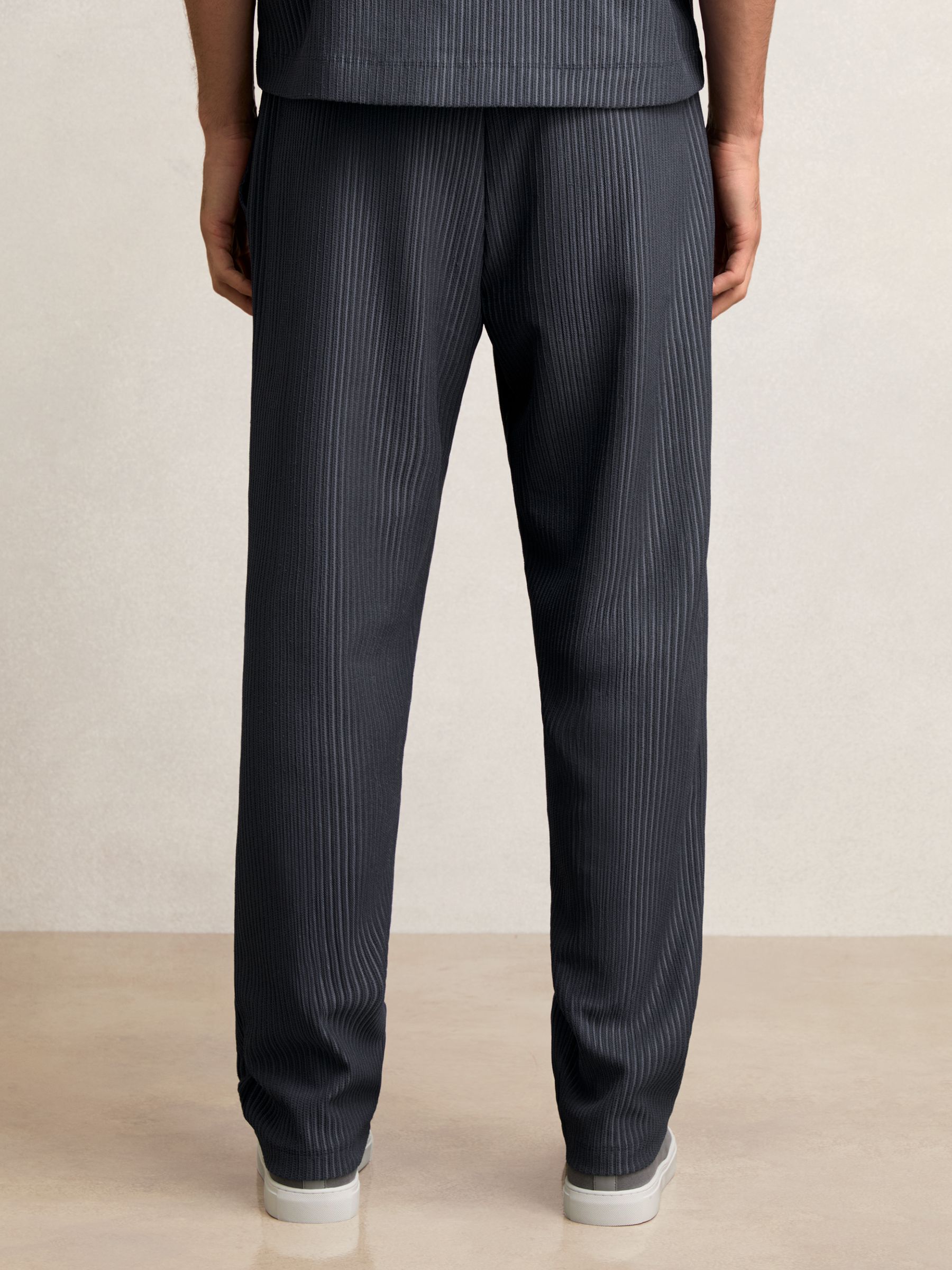 Textured Stripe Drawstring Trousers in Petrol Blue - Image 5 of 7