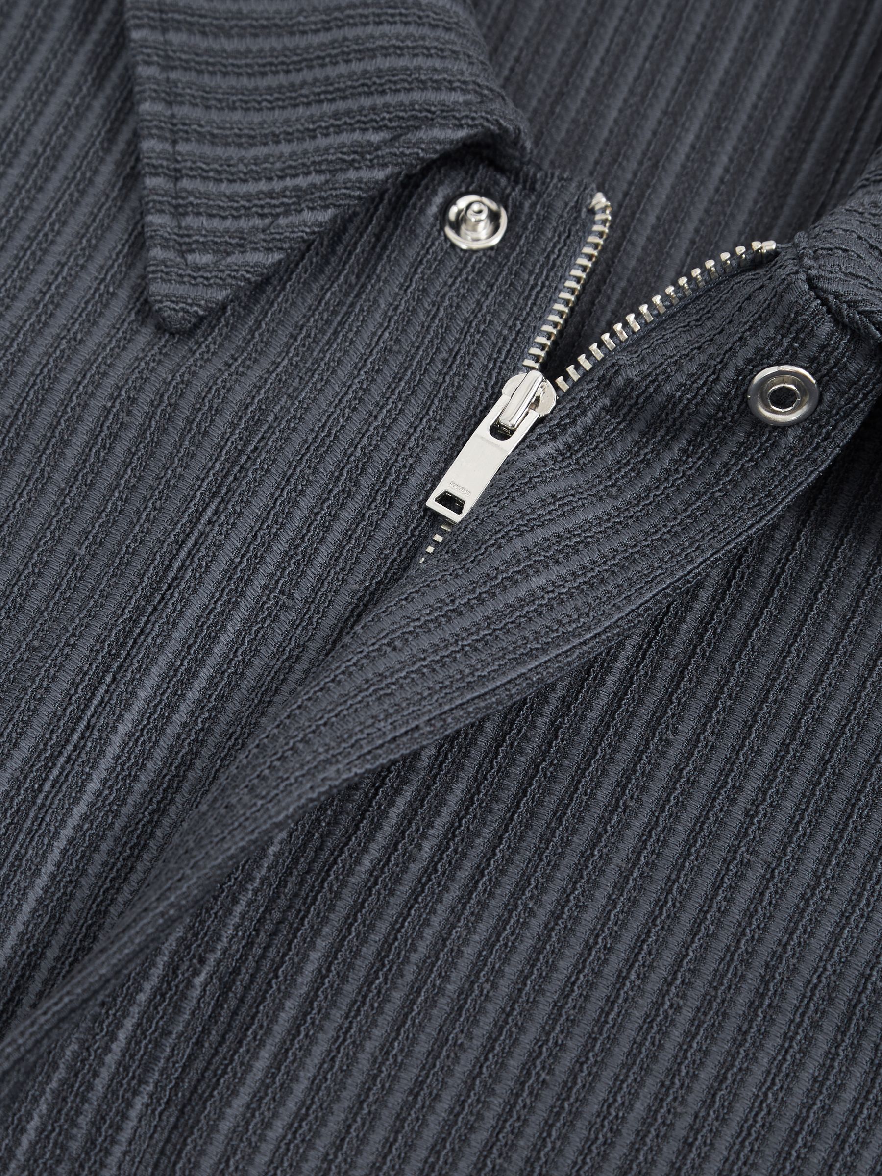 Oversized Textured Stripe Polo Shirt in Petrol Blue - Image 6 of 6
