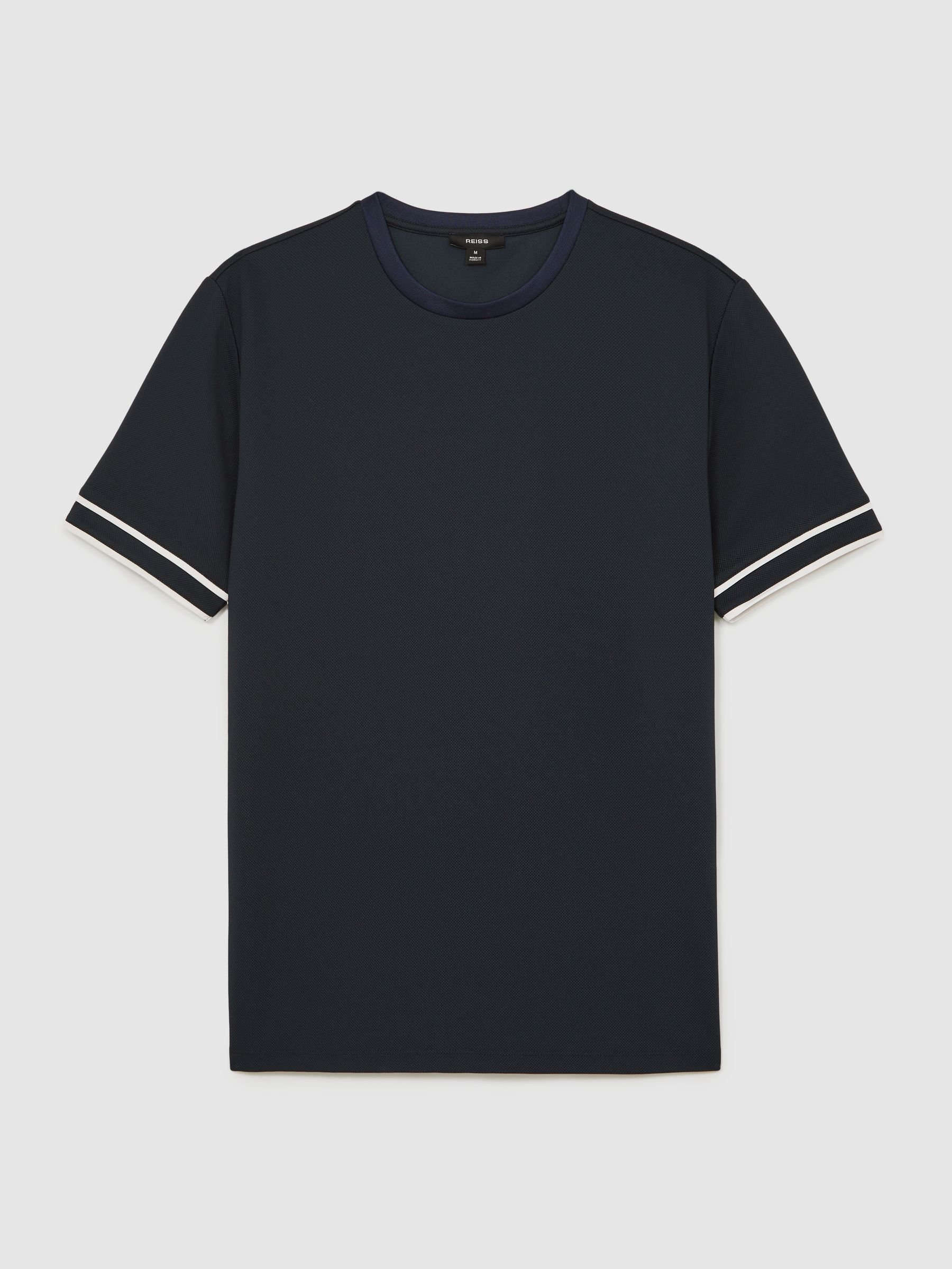 Textured Crew-Neck Tipped T-Shirt in Navy Blue - Image 2 of 5