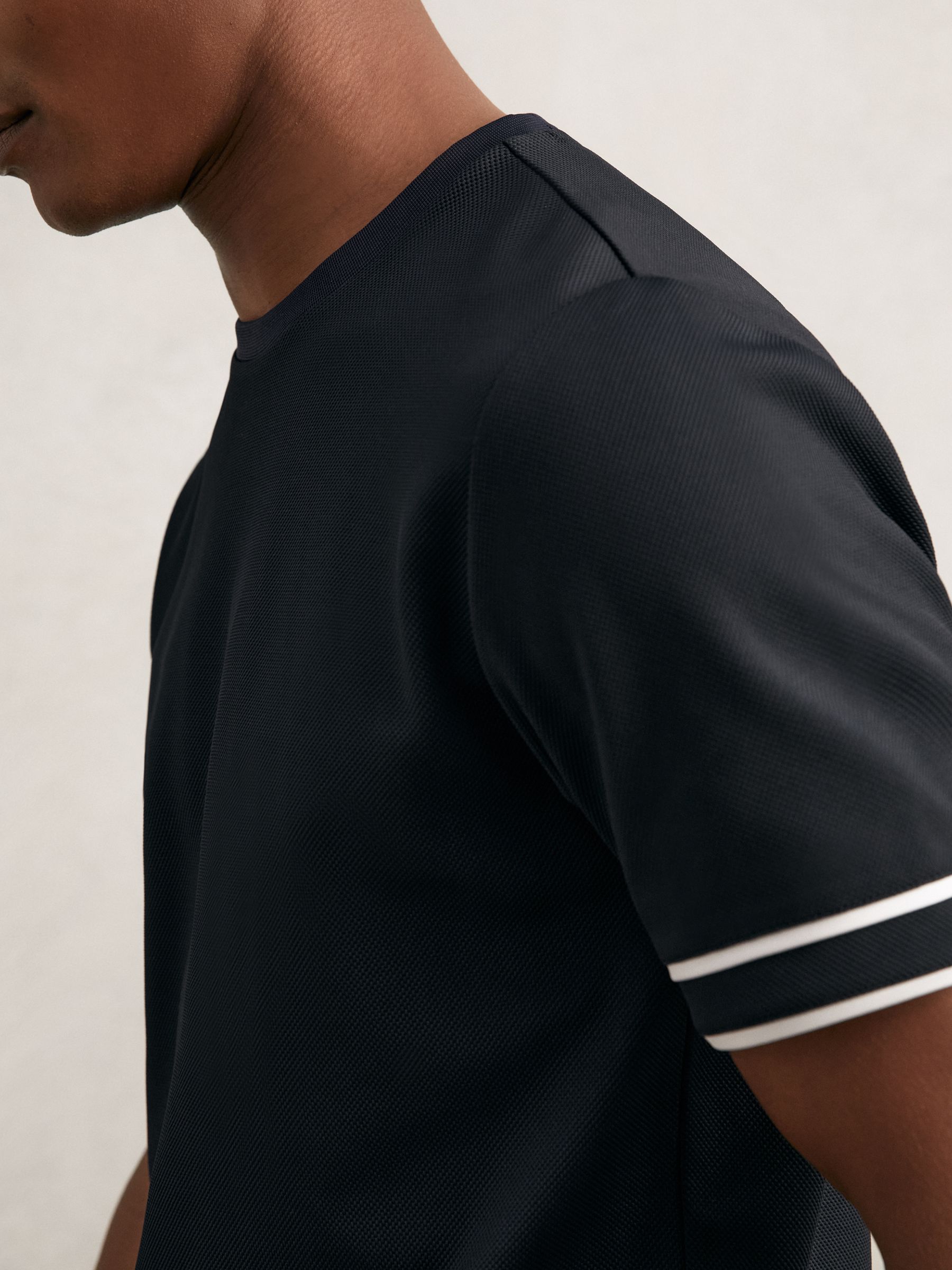 Textured Crew-Neck Tipped T-Shirt in Navy Blue - Image 3 of 5