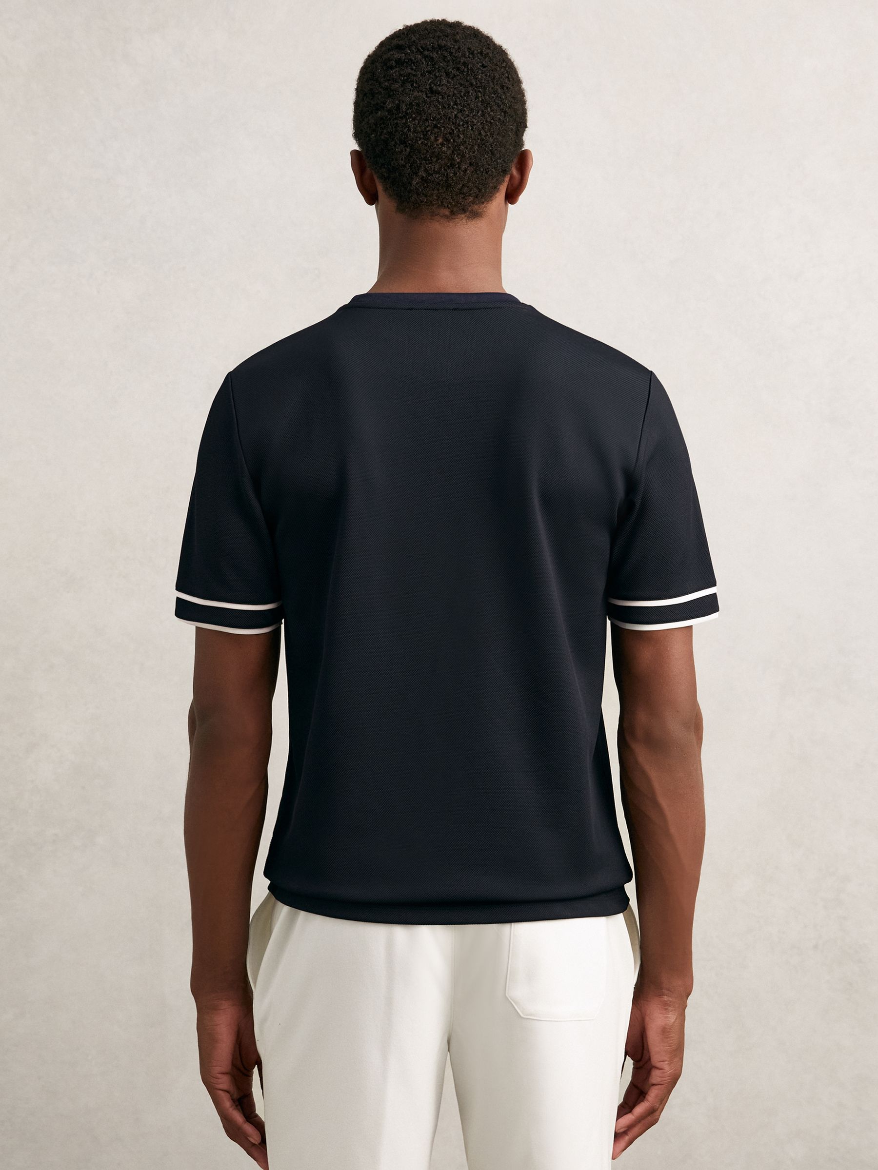 Textured Crew-Neck Tipped T-Shirt in Navy Blue - Image 4 of 5