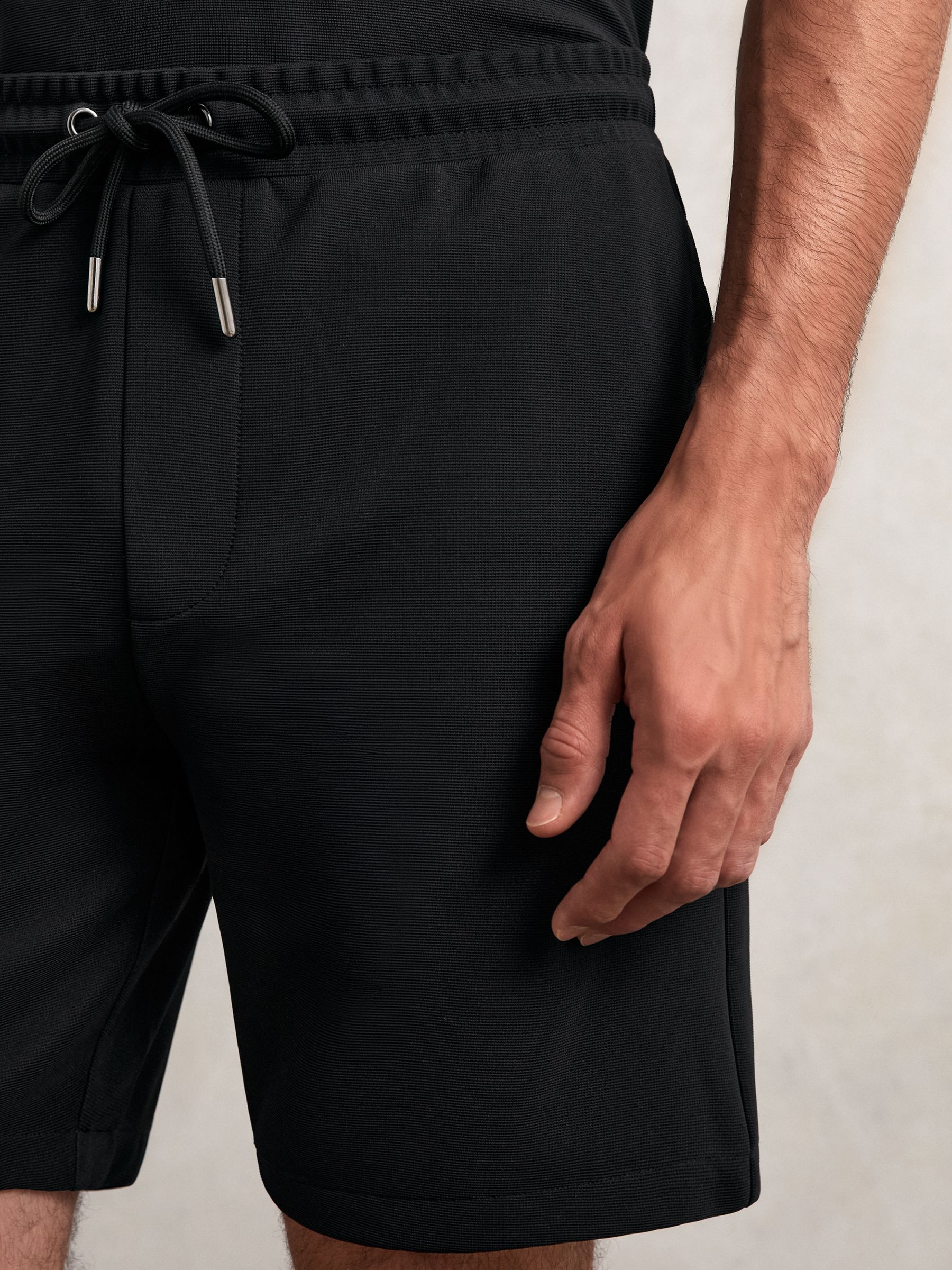 Textured Drawstring Shorts in Black - image 3