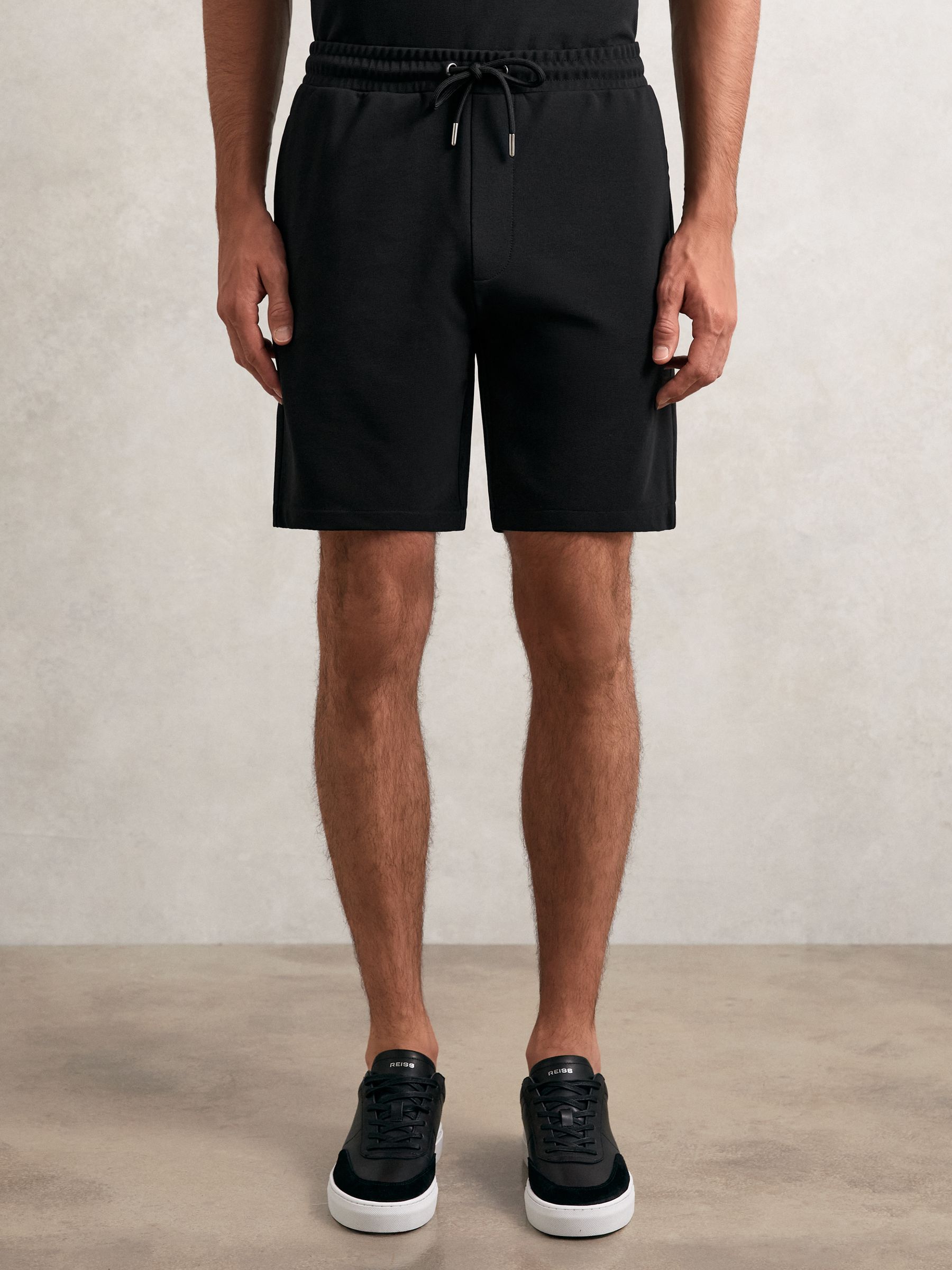 Textured Drawstring Shorts in Black - image 5