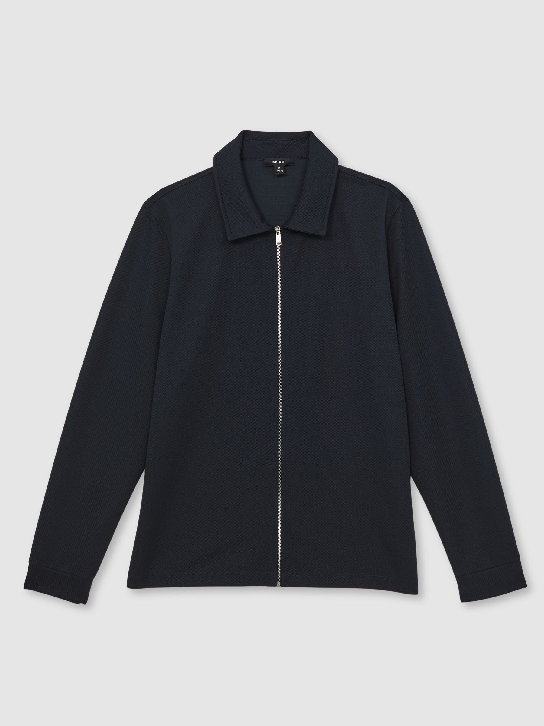 Textured Zip Through Overshirt in Navy - Image 2 of 6