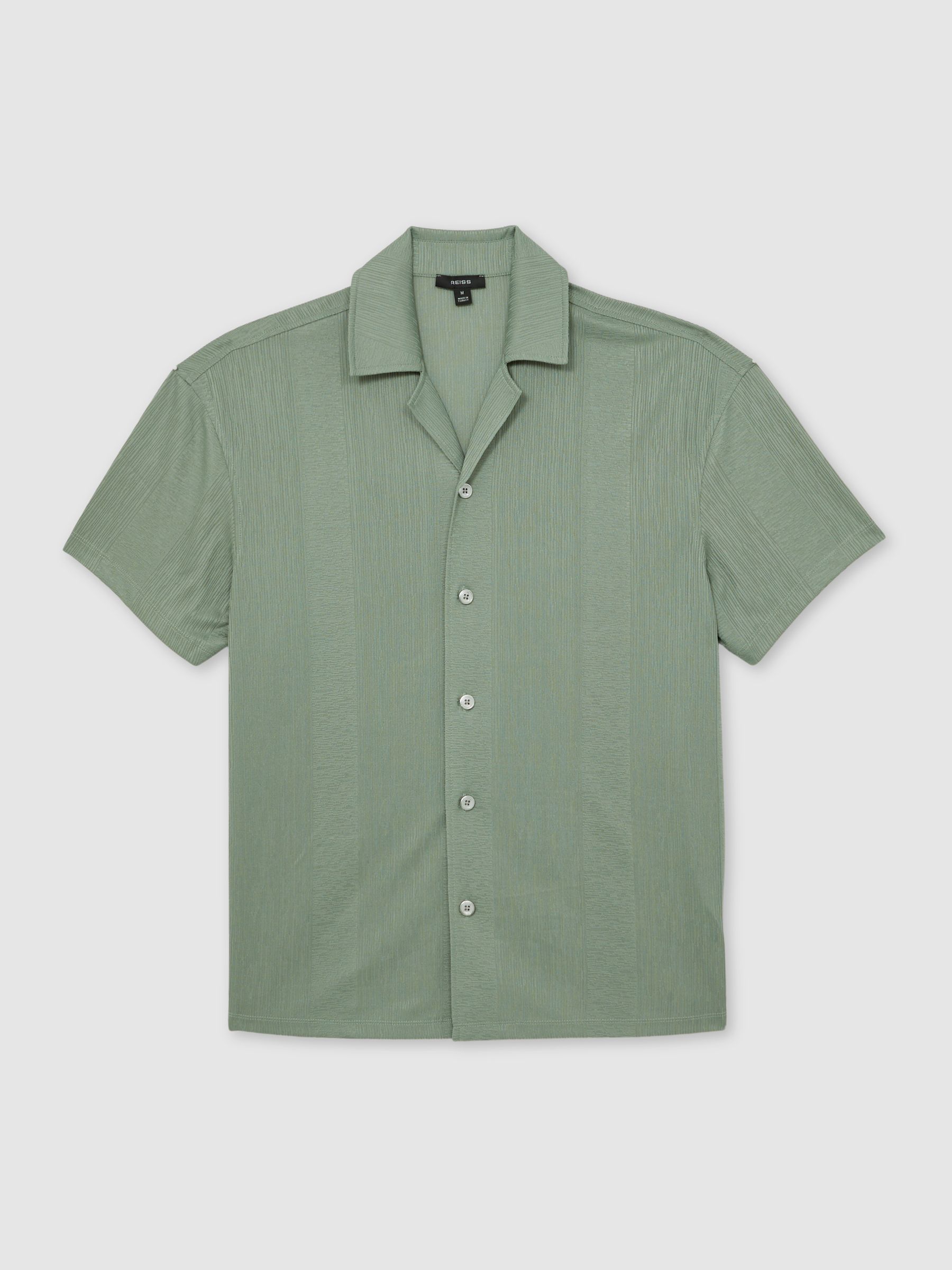 Jacquard-Stripe Cuban-Collar Shirt in Mint Green - image 1