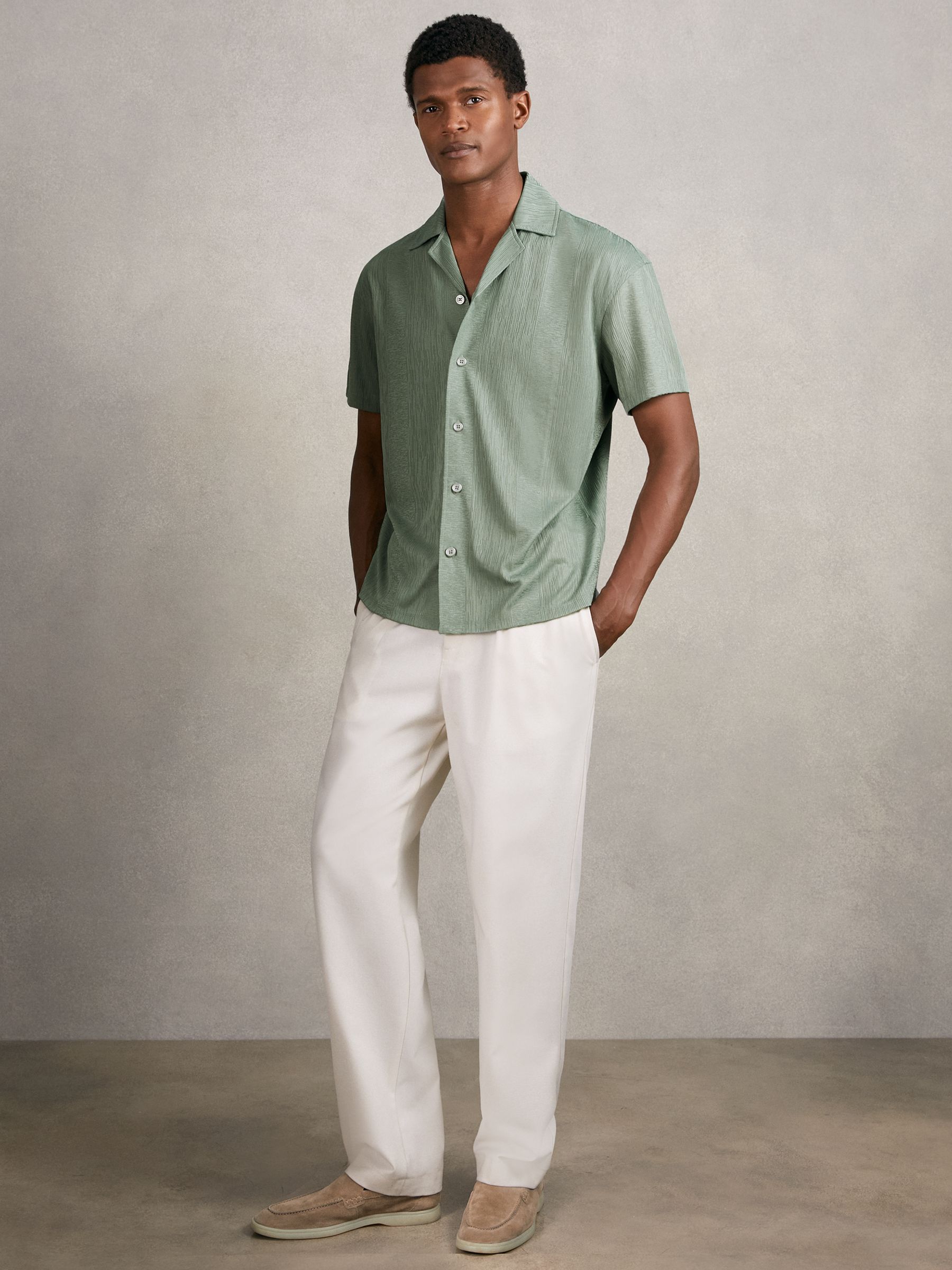 Jacquard-Stripe Cuban-Collar Shirt in Mint Green - Image 4 of 7
